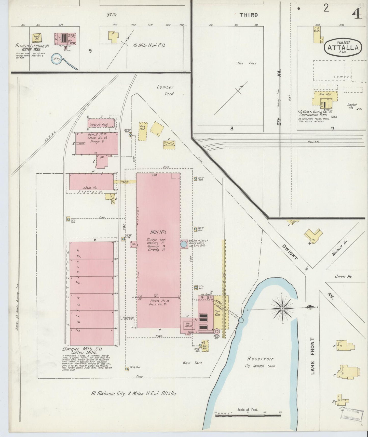 Sanborn Fire Insurance Map from Attalla, Etowah County, Alabama (1897), Sheet #0004 - Complete Map Set gallery image, historic Sanborn map, vintage wall art, Alabama Alabama