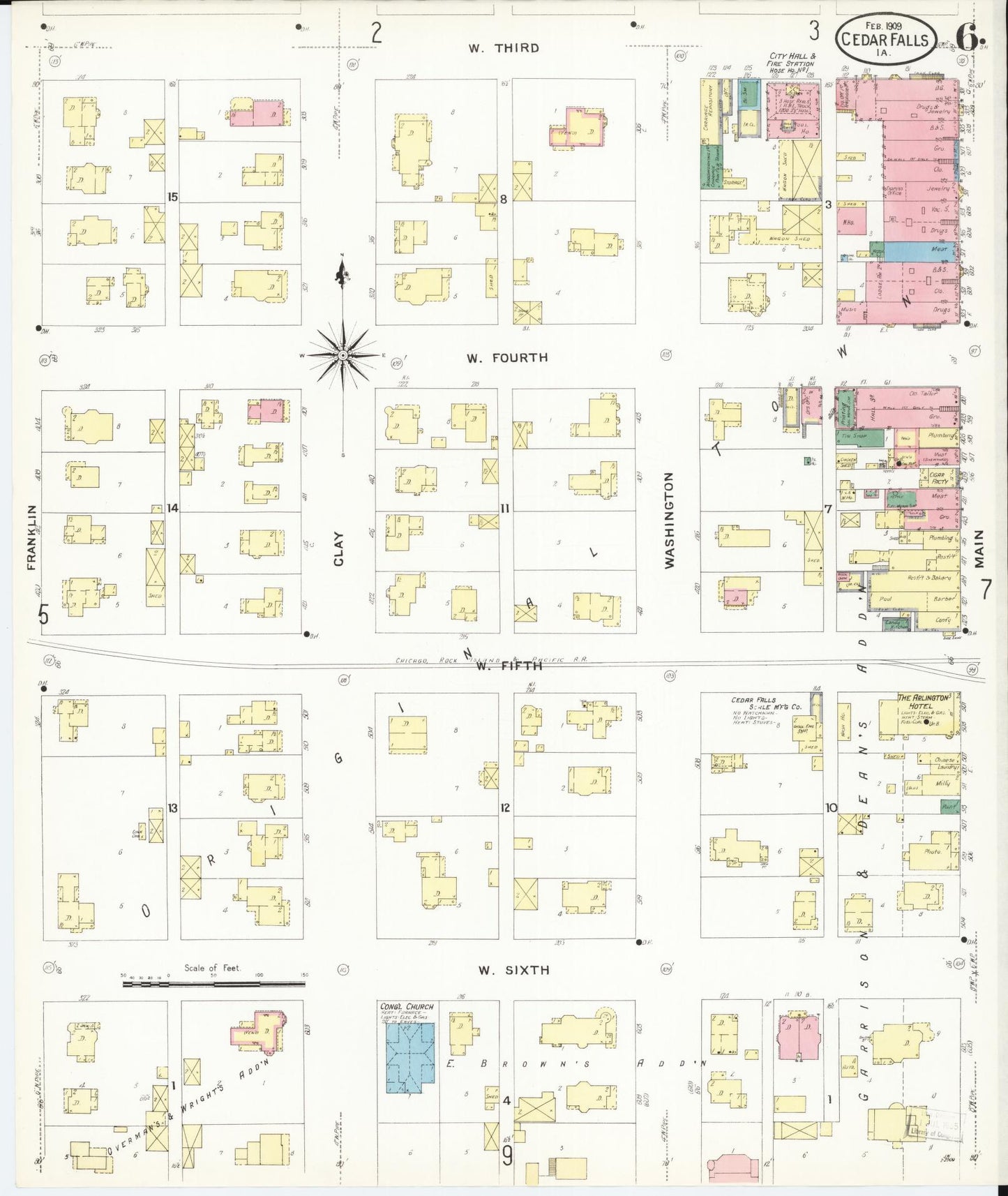 Sanborn Fire Insurance Map from Cedar Falls, Black Hawk County, Iowa (1909), Sheet #0006 - Historic Sanborn Fire Insurance Map Print, vintage old map wall art