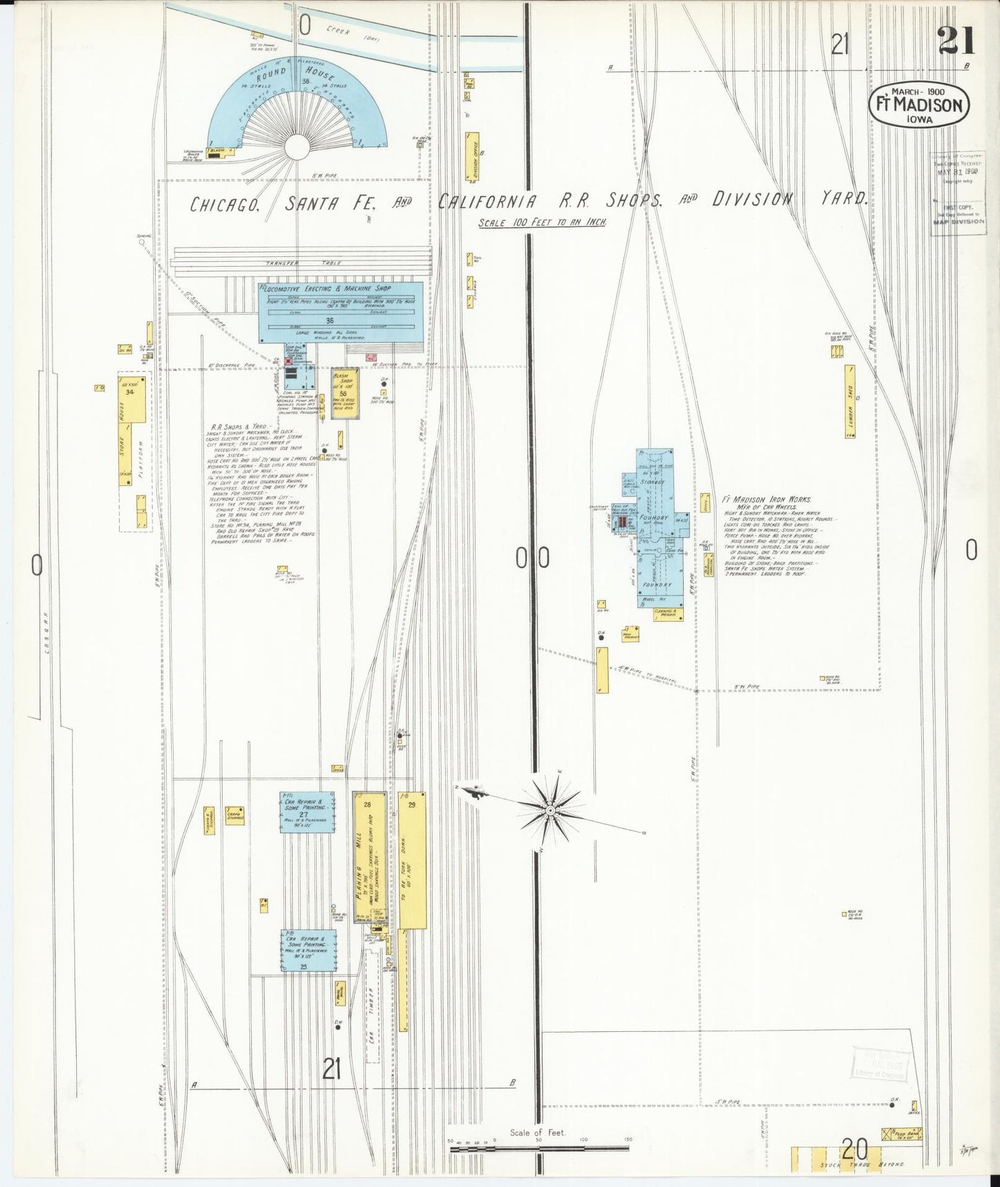 Sanborn Fire Insurance Map from Fort Madison, Lee County, Iowa (1900), Sheet #0021 - Historic Sanborn Fire Insurance Map Print, vintage old map wall art