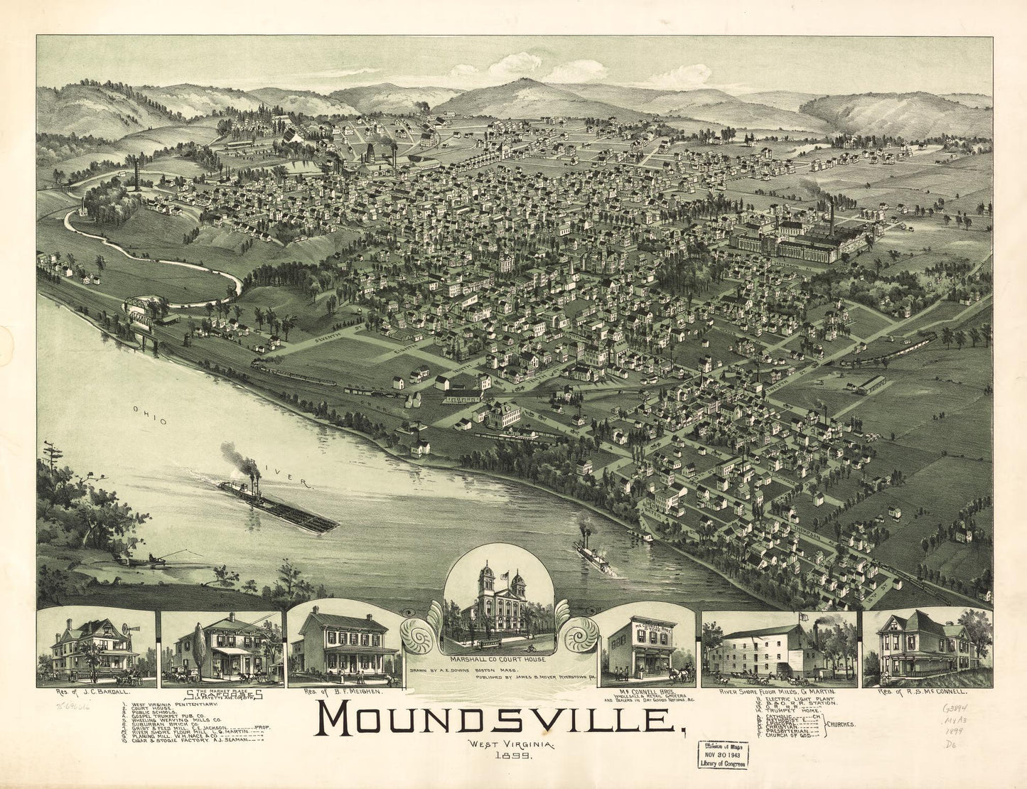 Moundsville, West Virginia 1899. (1899) – Historic Bird’s-Eye View Panorama Print