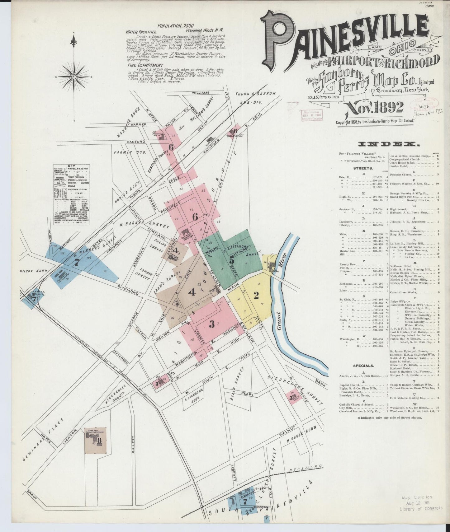Sanborn Fire Insurance Map from Painesville, Lake County, Ohio (1892), Sheet #0001 - Historic Sanborn Fire Insurance Map Print, vintage old map wall art, antique decor, genealogy gift, Ohio Ohio map