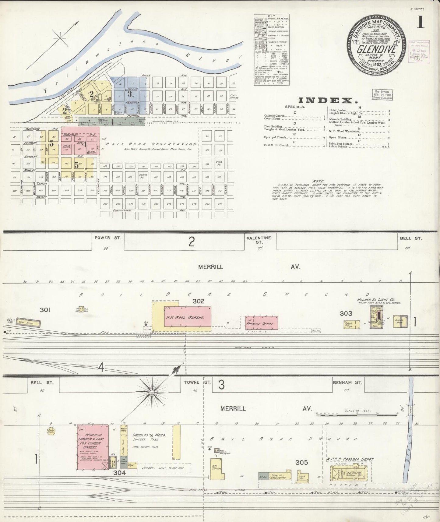 Sanborn Fire Insurance Map from Glendive, Dawson County, Montana (1903), Sheet #0001 - Historic Sanborn Fire Insurance Map Print, vintage old map wall art, antique decor, genealogy gift, Montana Montana map