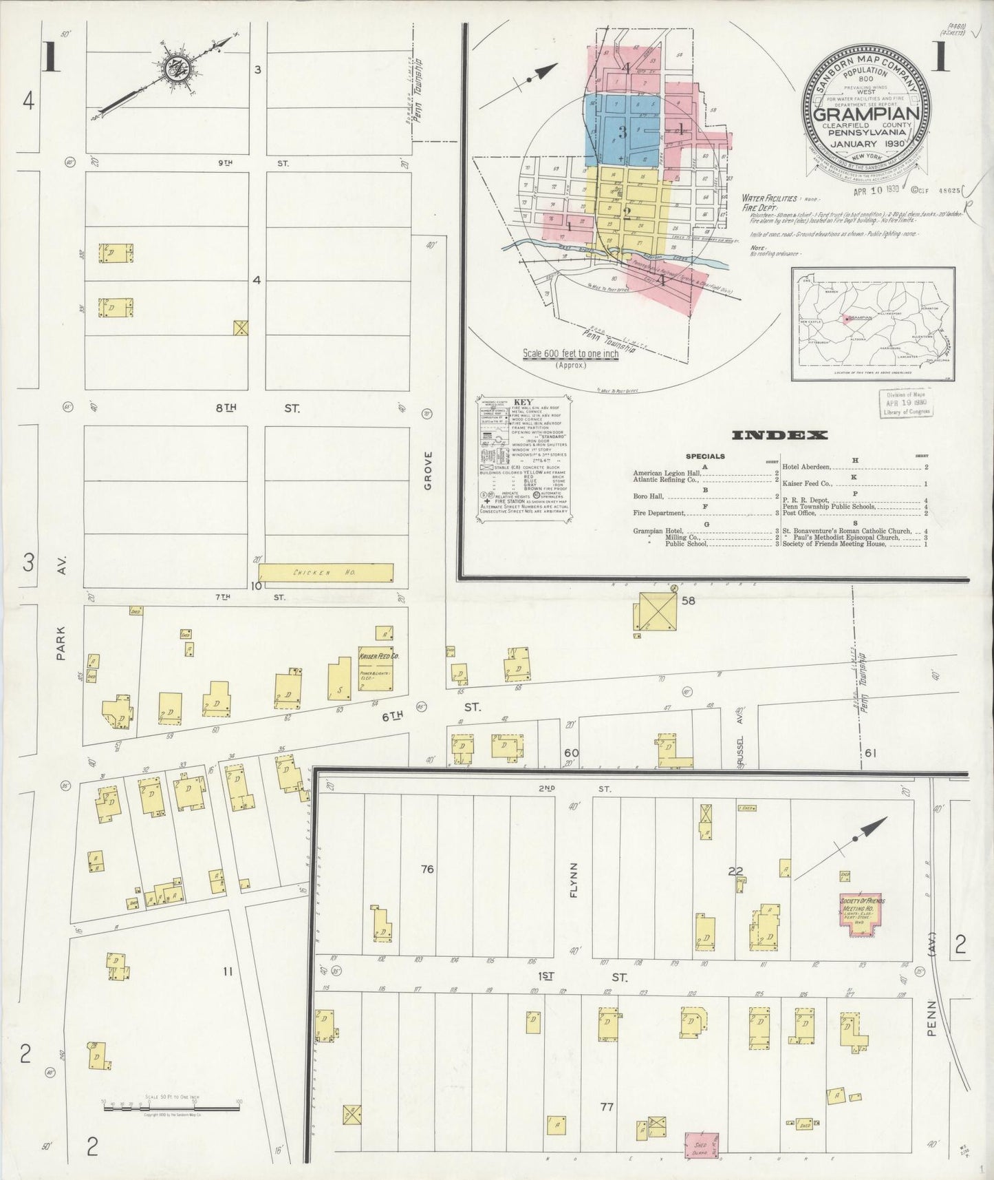 Sanborn Fire Insurance Map from Grampian, Clearfield County, Pennsylvania (1930), Sheet #0001 - Historic Sanborn Fire Insurance Map Print, vintage old map wall art, antique decor, genealogy gift, Pennsylvania Pennsylvania map
