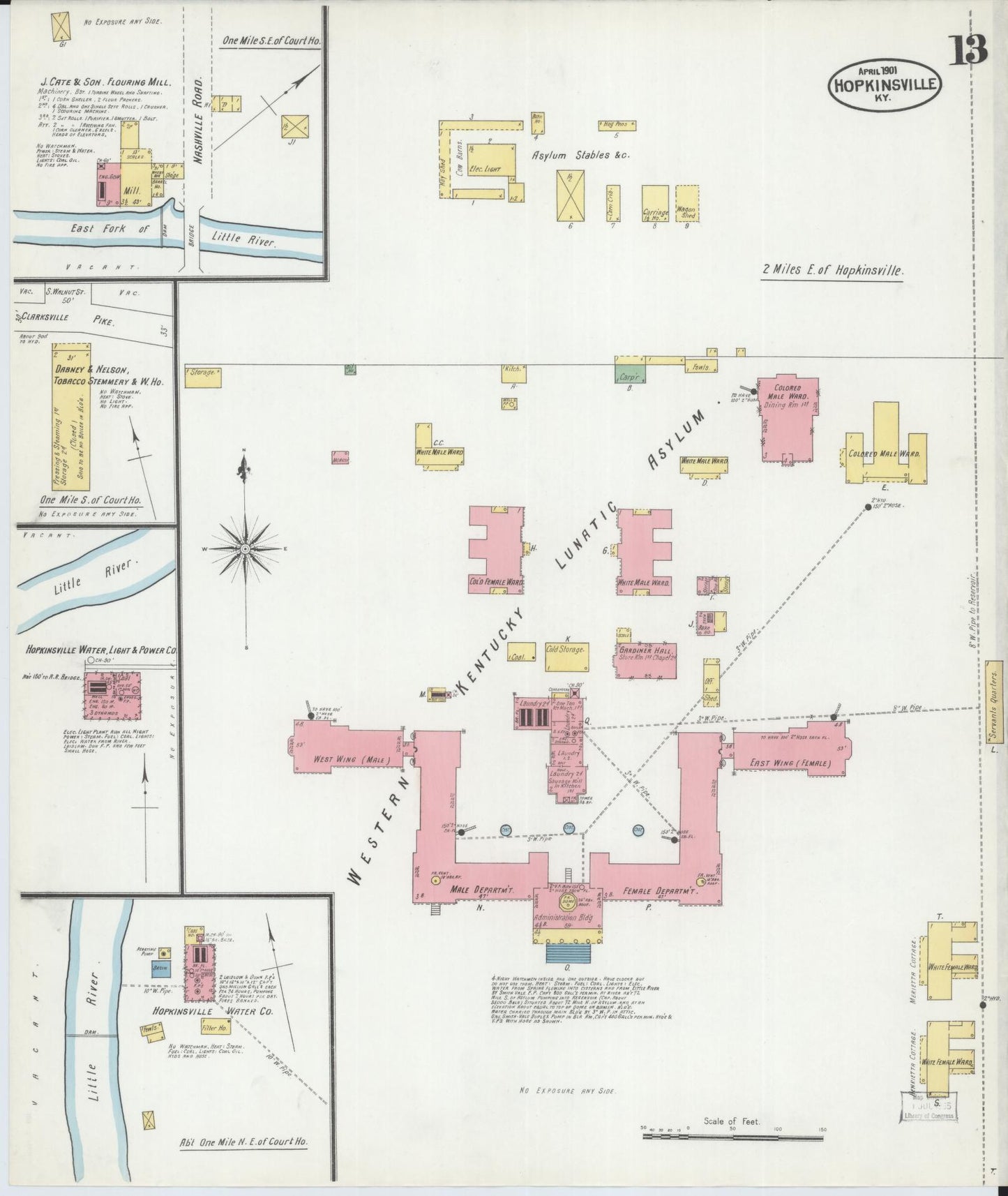 Sanborn Fire Insurance Map from Hopkinsville, Christian County, Kentucky (1901), Sheet #0013 - Historic Sanborn Fire Insurance Map Print, vintage old map wall art, antique decor, genealogy gift, Kentucky Kentucky map