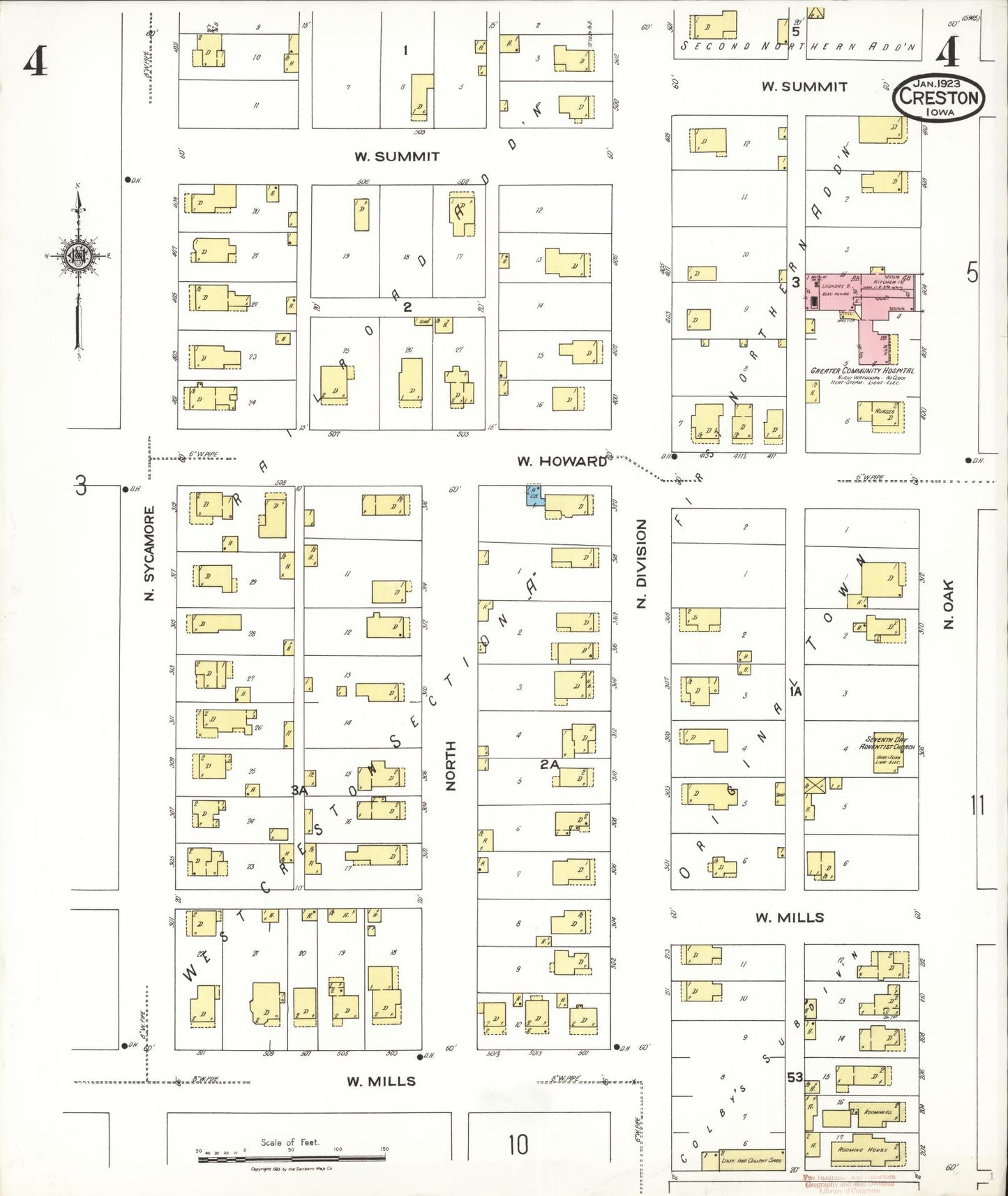 Sanborn Fire Insurance Map from Creston, Union County, Iowa (1923), Sheet #0004 - Historic Sanborn Fire Insurance Map Print, vintage old map wall art