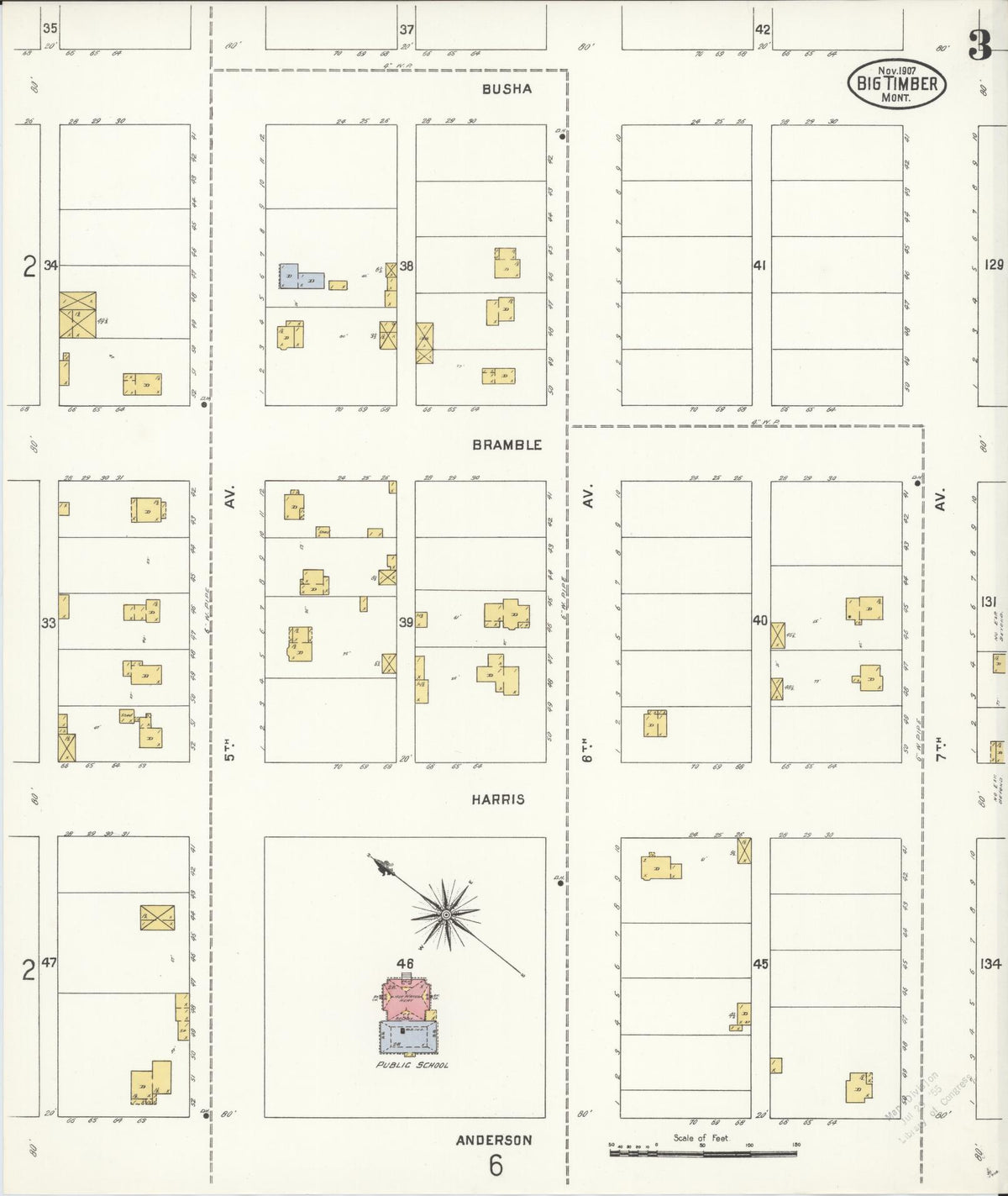 Sanborn Fire Insurance Map from Big Timber, Sweet Grass County, Montana (1907), Sheet #0003 - Historic Sanborn Fire Insurance Map Print, vintage old map wall art, antique decor, genealogy gift, Montana Montana map