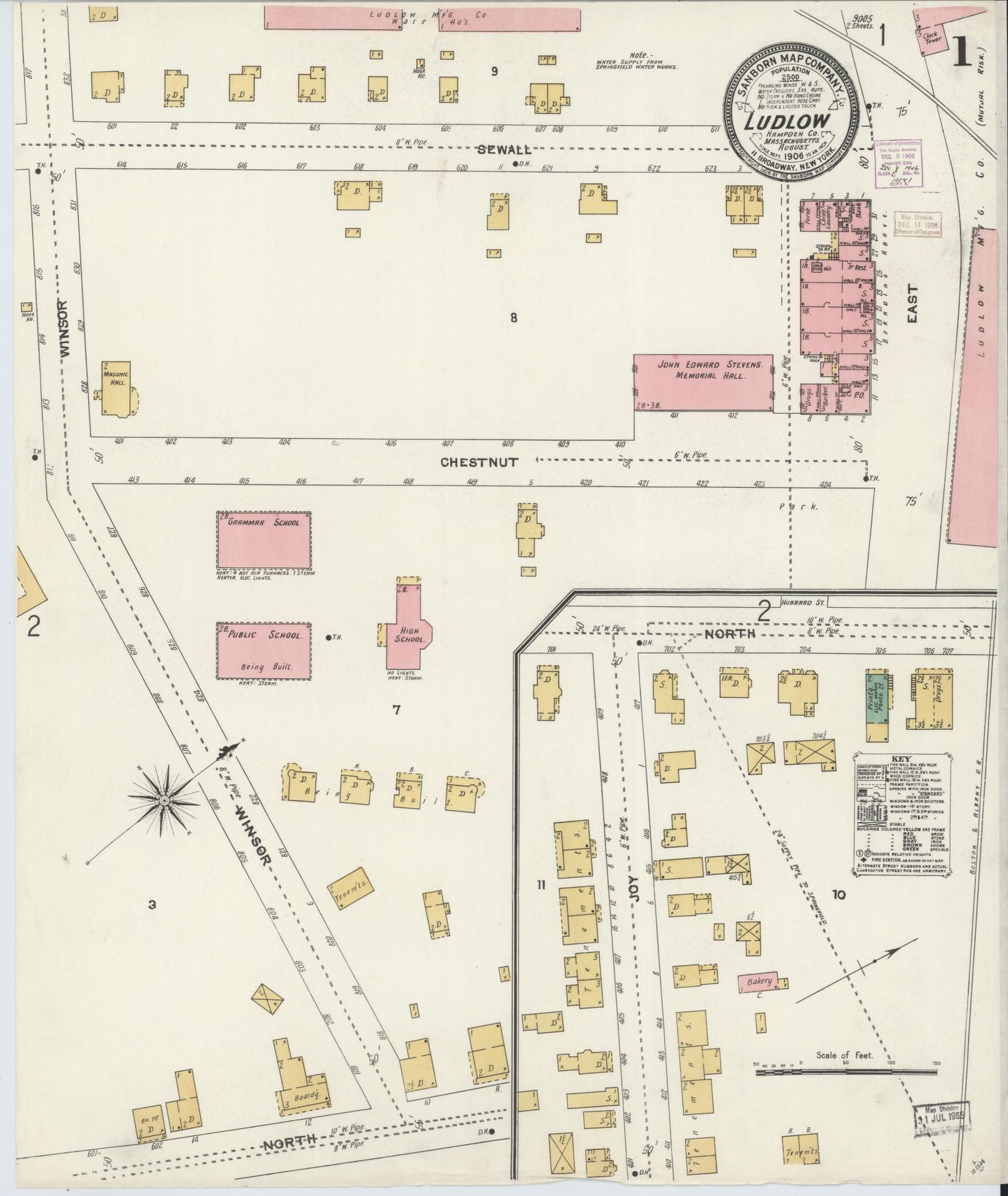 Sanborn Fire Insurance Map from Ludlow, Hampden County, Massachusetts (1906), Sheet #0001 - Historic Sanborn Fire Insurance Map Print, vintage old map wall art, antique decor, genealogy gift, Massachusetts Massachusetts map