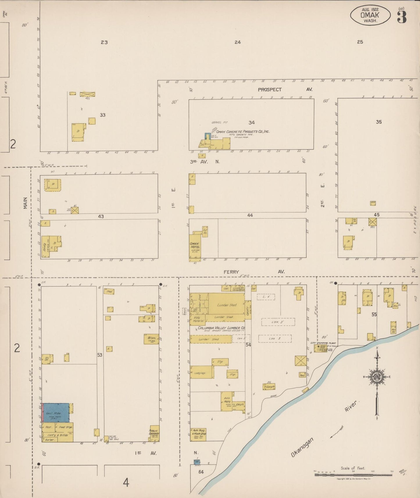 Sanborn Fire Insurance Map from Omak, Okanogan County, Washington (1922), Sheet #0003 - Historic Sanborn Fire Insurance Map Print, vintage old map wall art, antique decor, genealogy gift, Washington Washington map