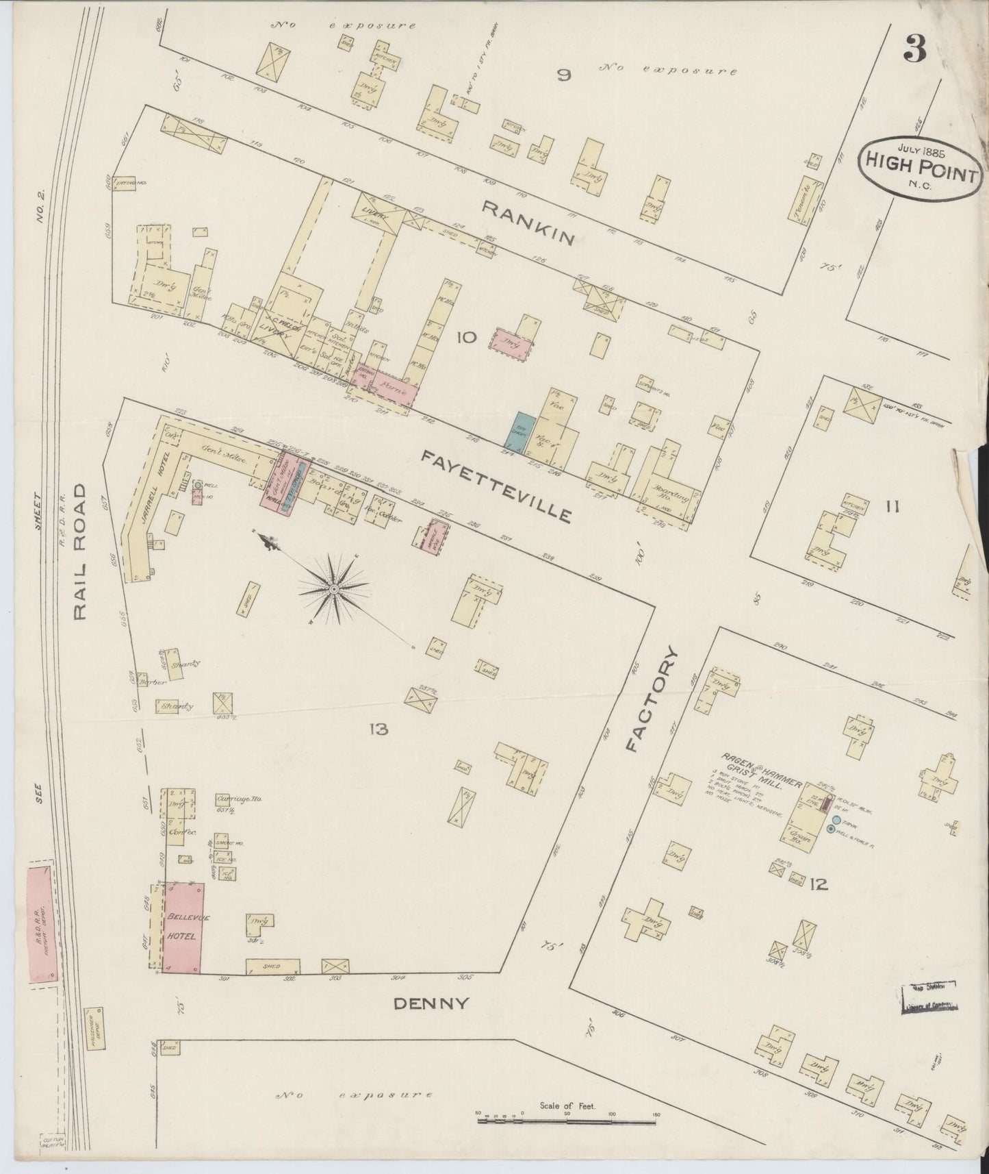 Sanborn Fire Insurance Map from High Point, Guilford County, North Carolina (1885), Sheet #0003 - Complete Map Set gallery image, historic Sanborn map, vintage wall art, North Carolina North Carolina