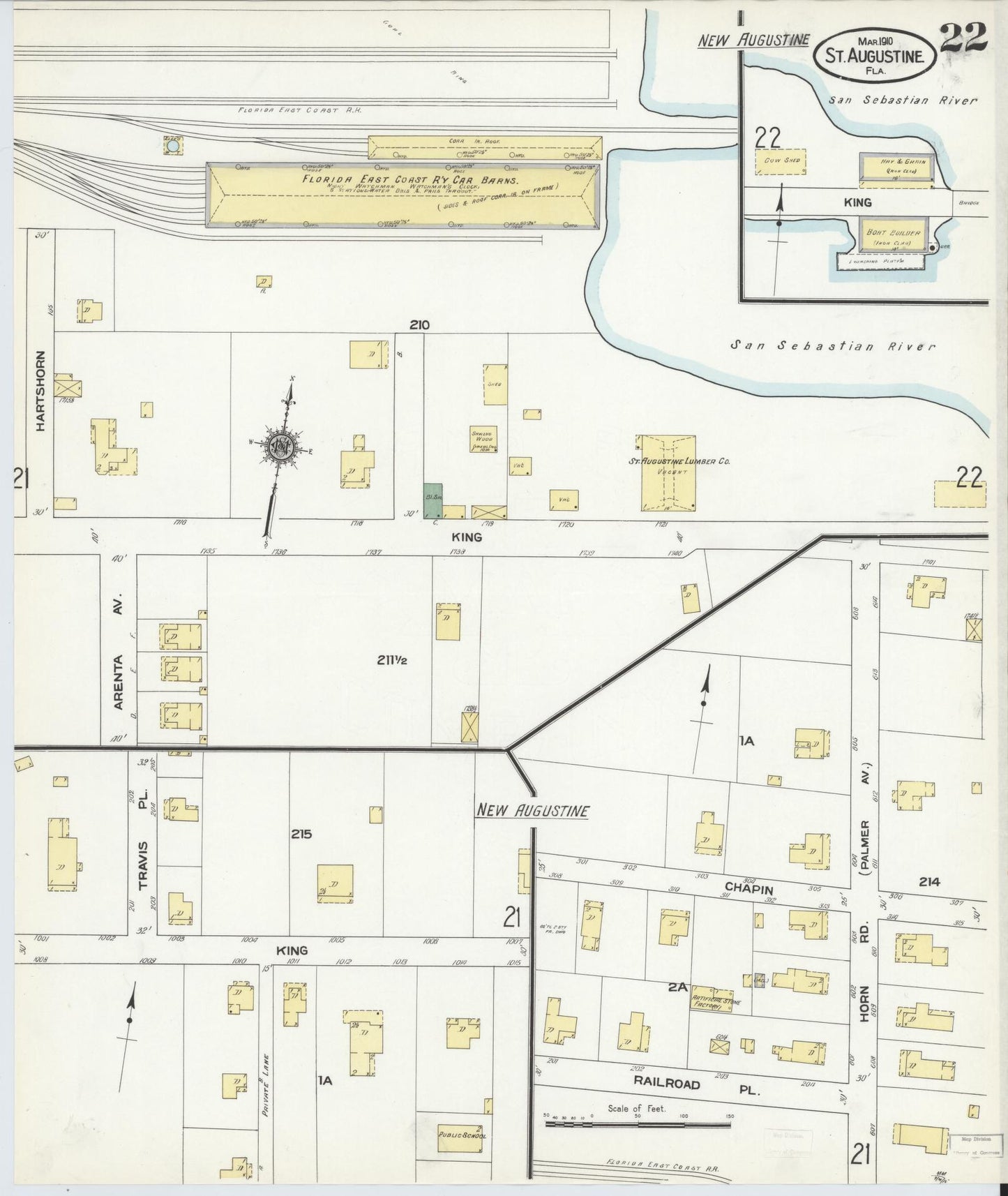 Sanborn Fire Insurance Map from Saint Augustine, Saint John's County, Florida (1910), Sheet #0022 - Historic Sanborn Fire Insurance Map Print, vintage old map wall art, antique decor, genealogy gift, Florida Florida map