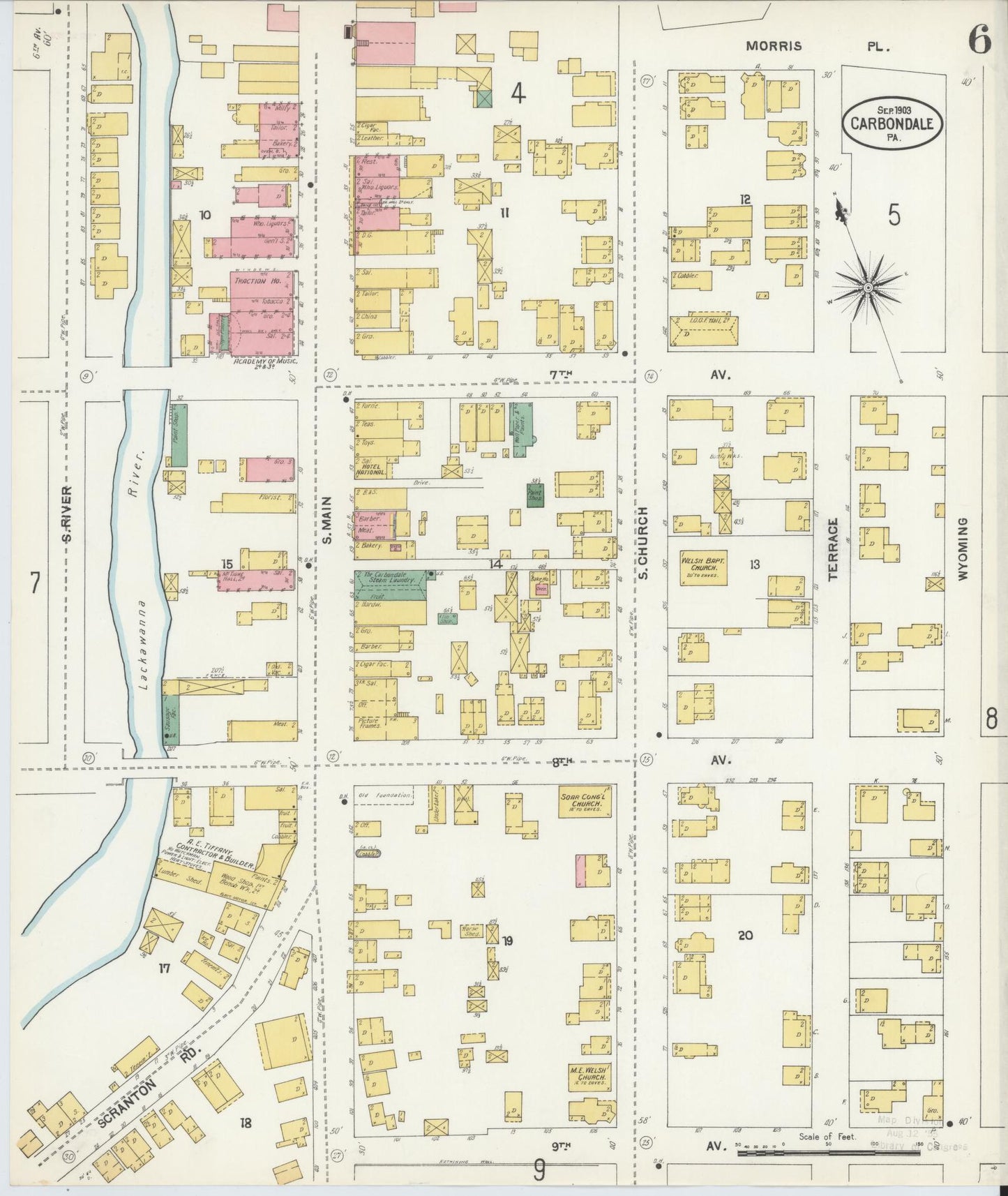 Sanborn Fire Insurance Map from Carbondale, Lackawanna County, Pennsylvania (1903), Sheet #0006 - Historic Sanborn Fire Insurance Map Print, vintage old map wall art, antique decor, genealogy gift, Pennsylvania Pennsylvania map