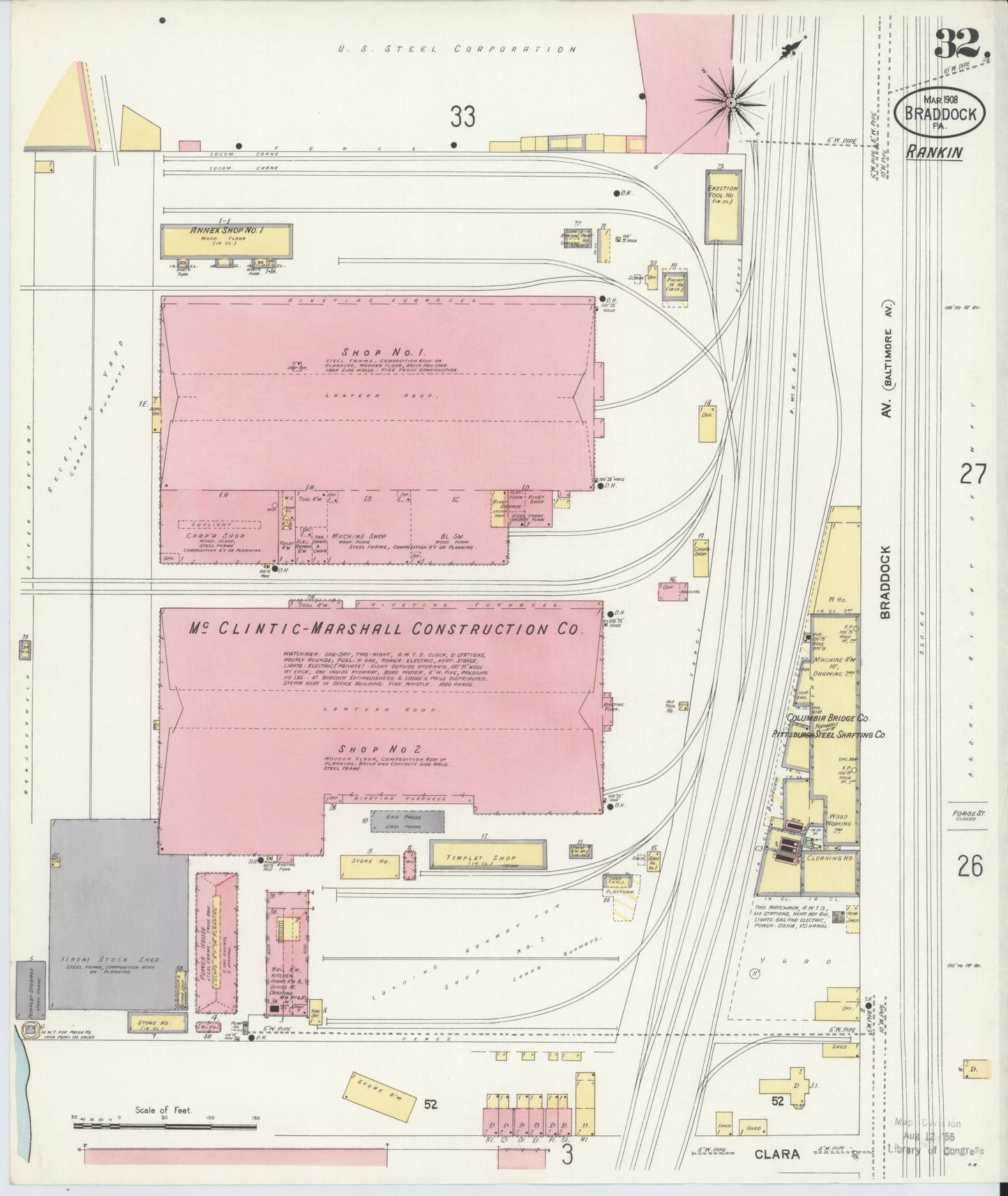 Sanborn Fire Insurance Map from Braddock, Allegheny County, Pennsylvania (1908), Sheet #0032 - Historic Sanborn Fire Insurance Map Print, vintage old map wall art, antique decor, genealogy gift, Pennsylvania Pennsylvania map
