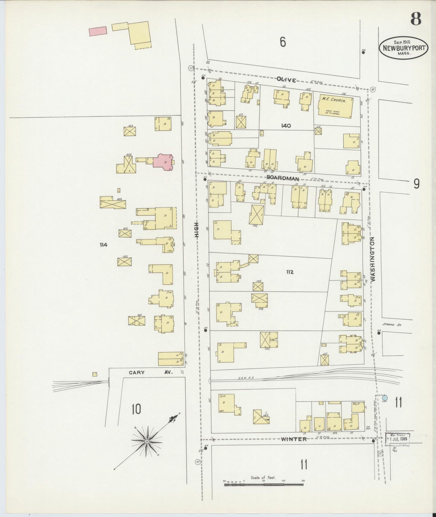 Sanborn Fire Insurance Map from Newburyport, Essex County, Massachusetts (1906), Sheet #0008 - Historic Sanborn Fire Insurance Map Print, vintage old map wall art, antique decor, genealogy gift, Massachusetts Massachusetts map