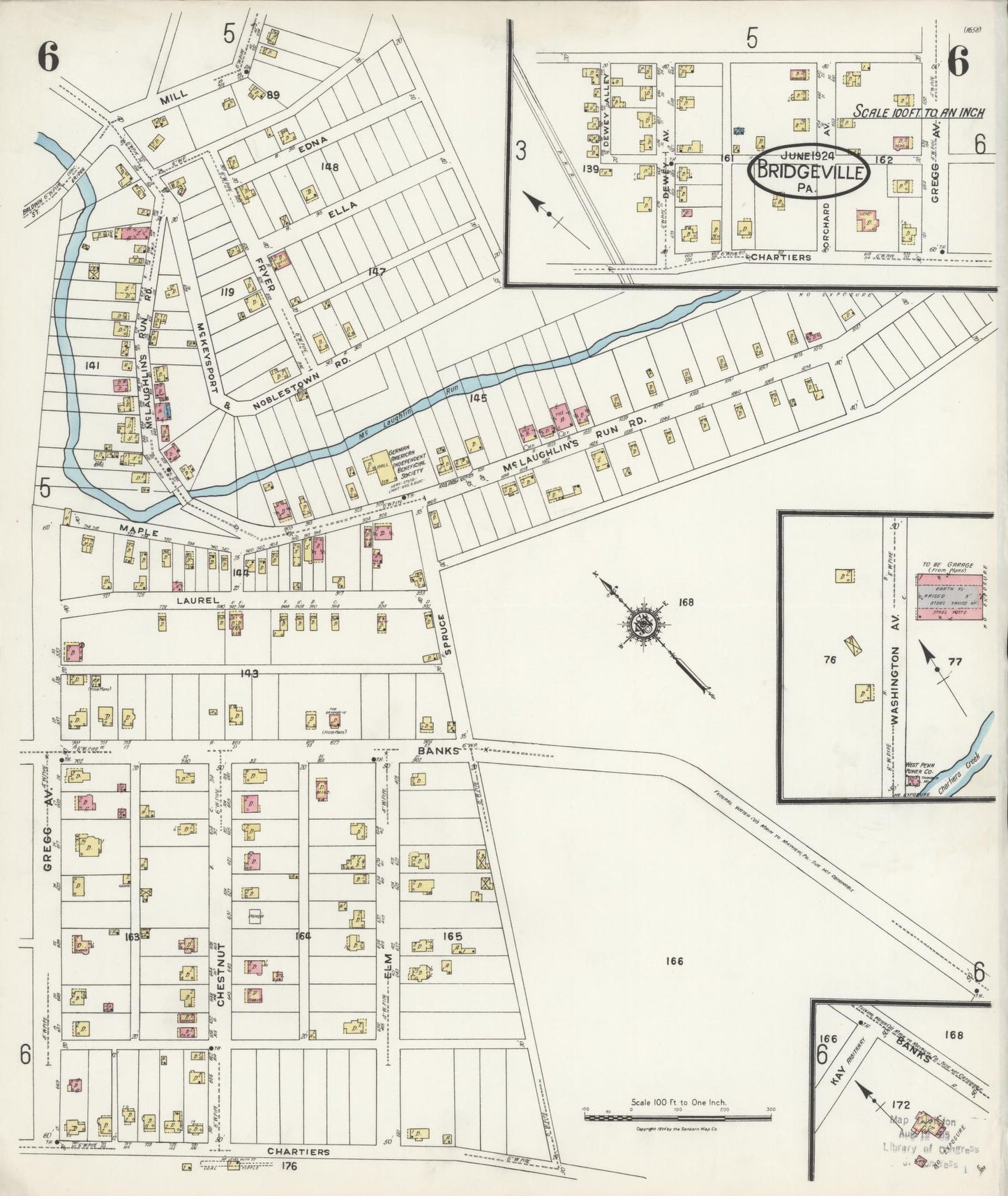 Sanborn Fire Insurance Map from Bridgeville, Allegheny County, Pennsylvania (1924), Sheet #0006 - Historic Sanborn Fire Insurance Map Print, vintage old map wall art, antique decor, genealogy gift, Pennsylvania Pennsylvania map
