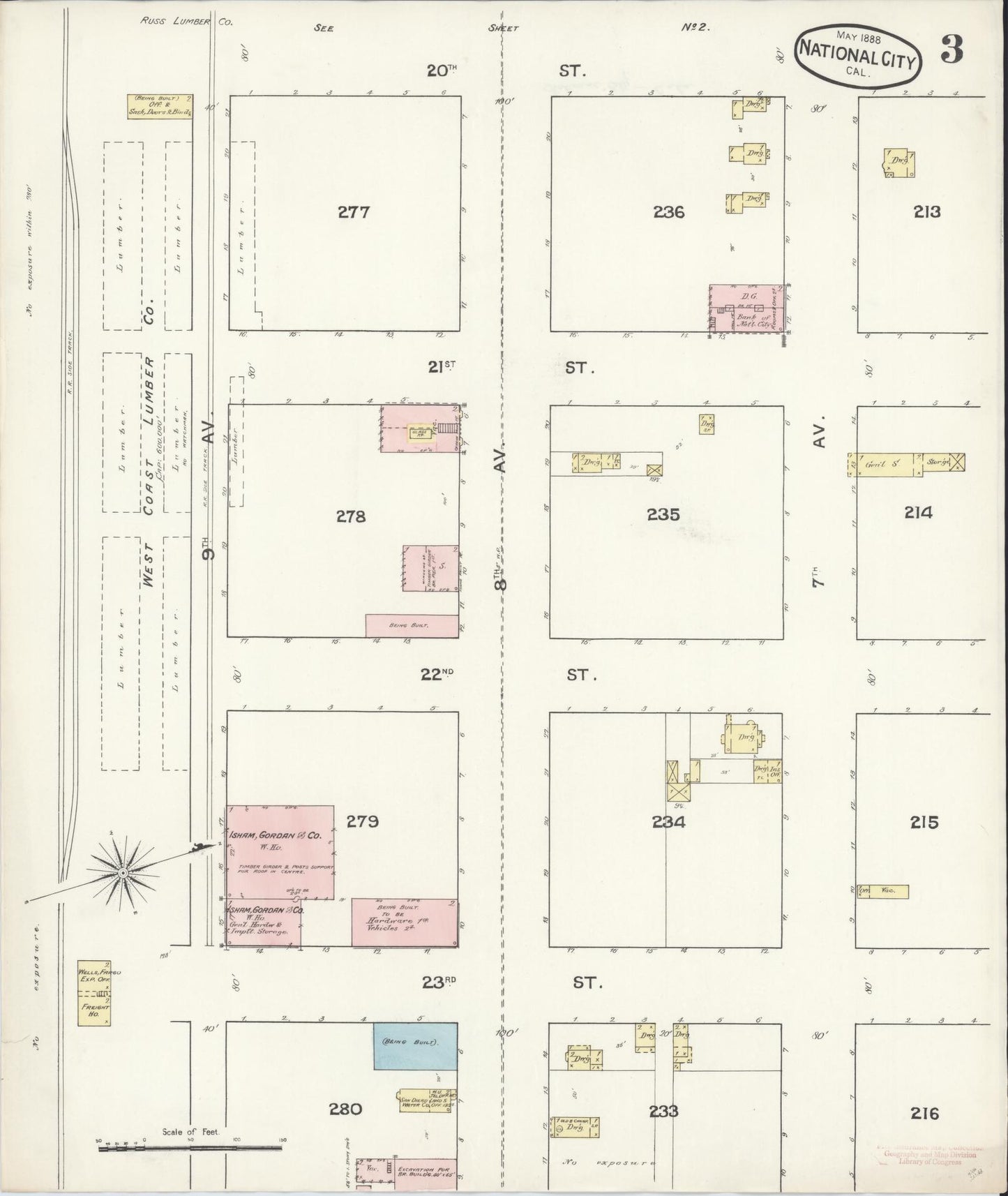 Sanborn Fire Insurance Map from National City, San Diego County, California (1888), Sheet #0003 - Complete Map Set gallery image, historic Sanborn map, vintage wall art, California California