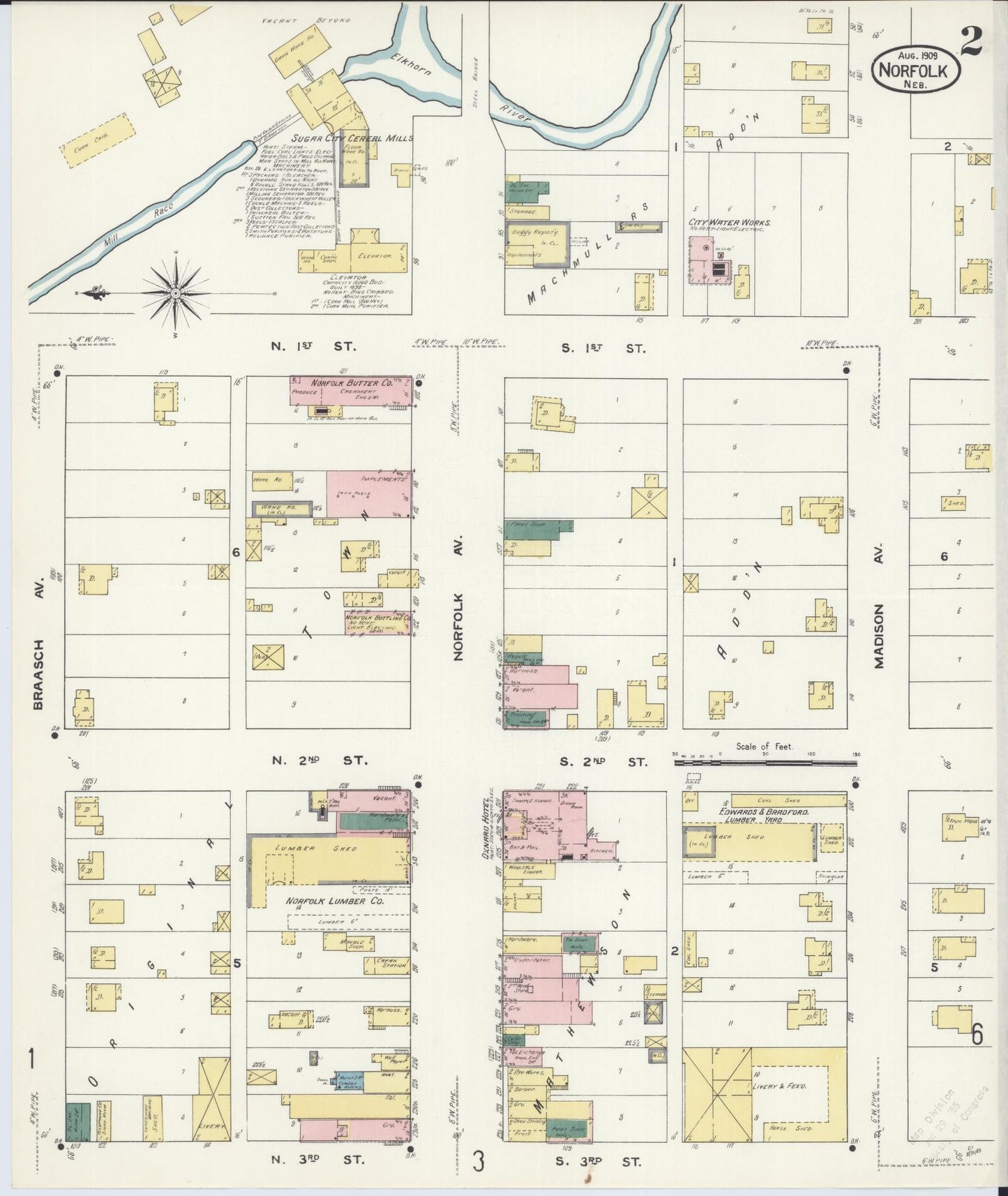 Sanborn Fire Insurance Map from Norfolk, Madison County, Nebraska (1909), Sheet #0002 - Historic Sanborn Fire Insurance Map Print, vintage old map wall art, antique decor, genealogy gift, Nebraska Nebraska map