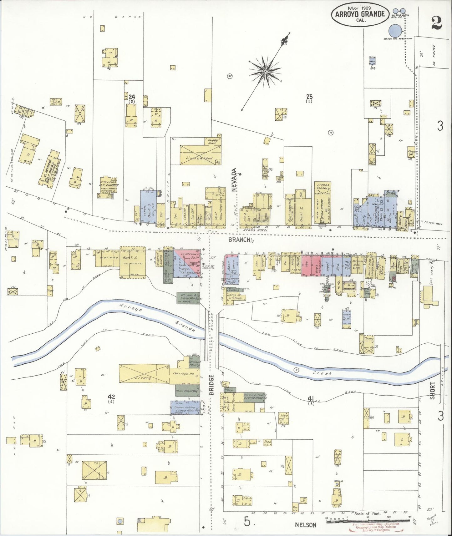 Sanborn Fire Insurance Map from Arroyo Grande, San Luis Obispo County, California (1909), Sheet #0002 - Historic Sanborn Fire Insurance Map Print, vintage old map wall art, antique decor, genealogy gift, California California map