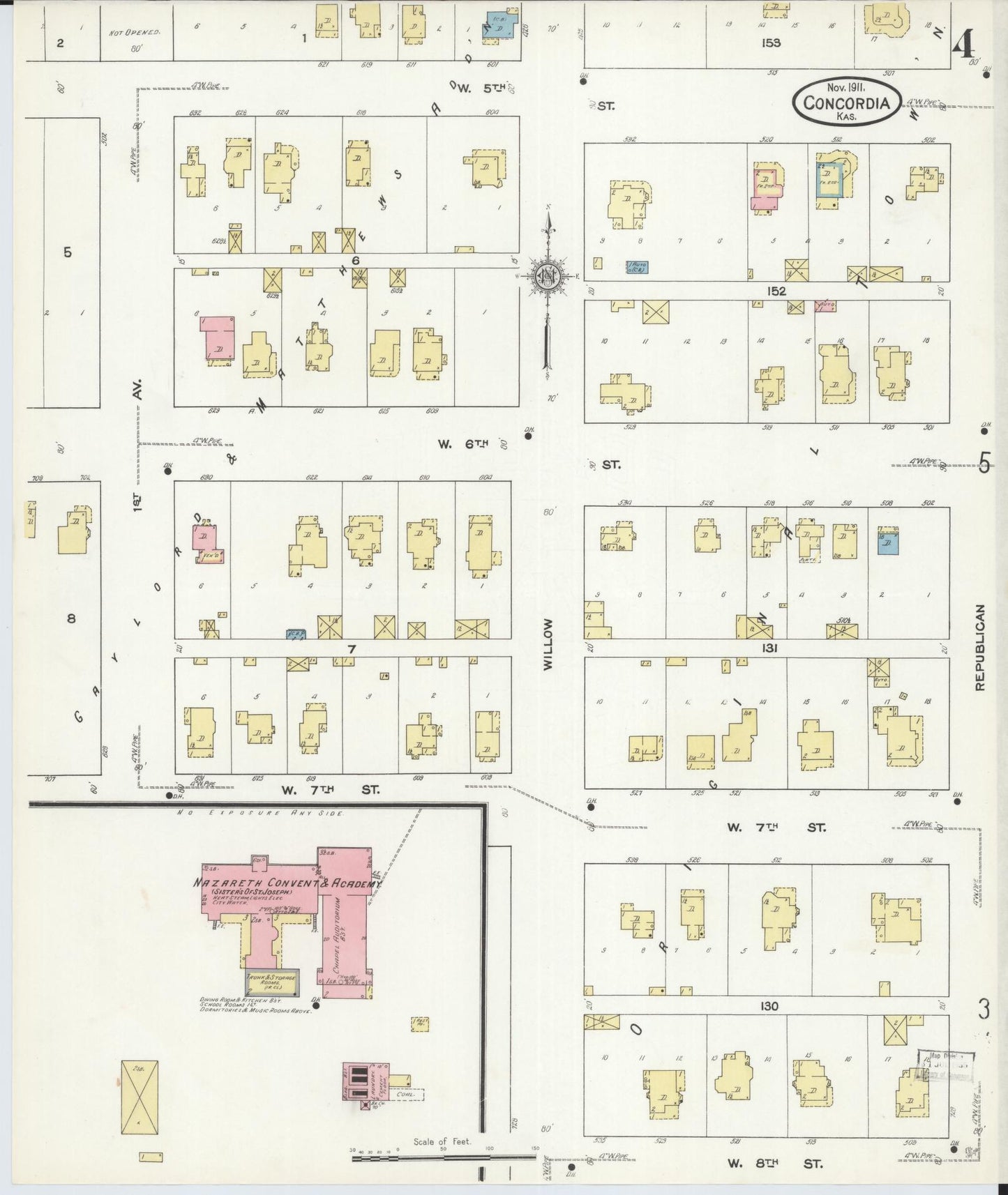 Sanborn Fire Insurance Map from Concordia, Cloud County, Kansas (1911), Sheet #0004 - Historic Sanborn Fire Insurance Map Print, vintage old map wall art, antique decor, genealogy gift, Kansas Kansas map