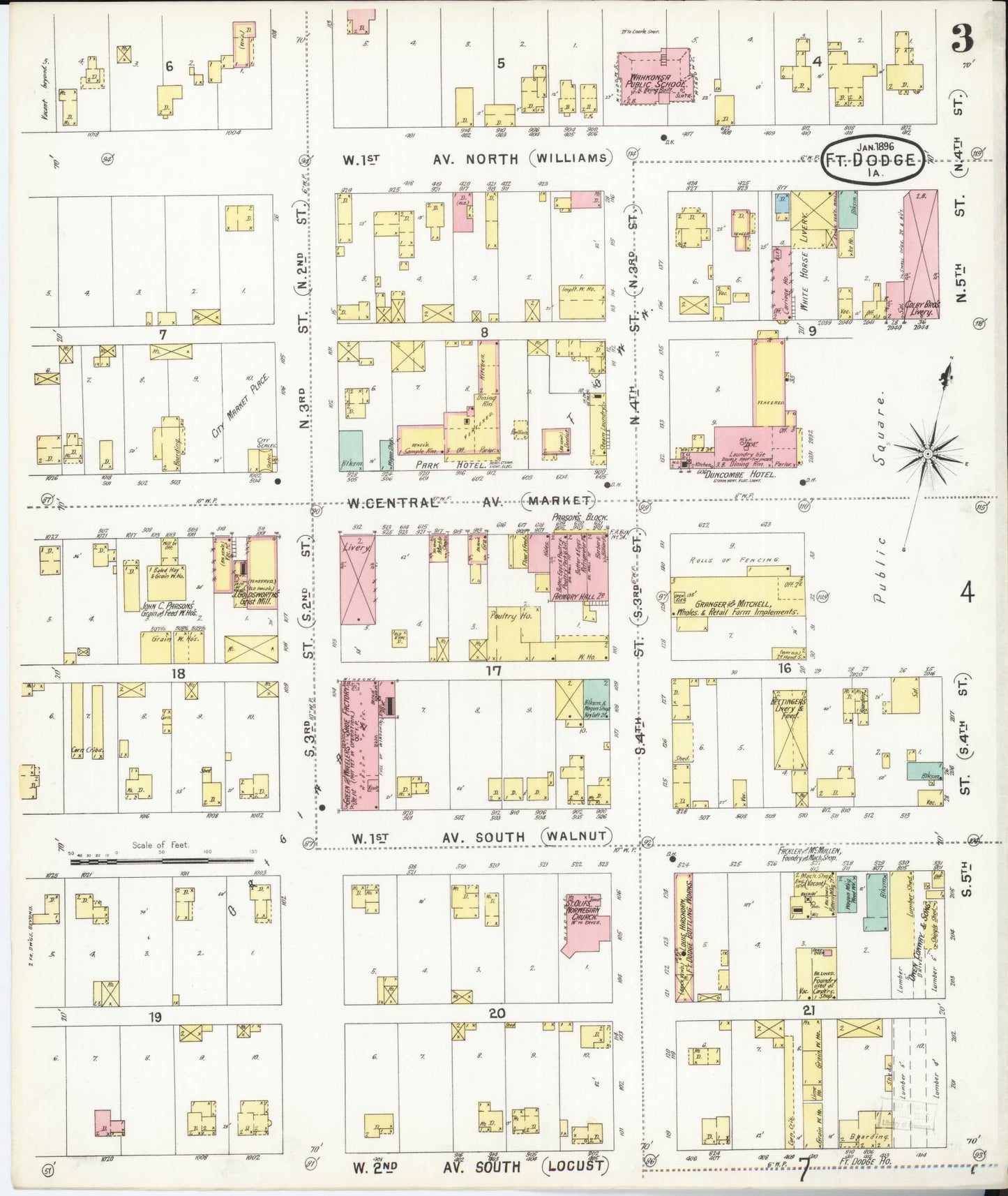 Sanborn Fire Insurance Map from Fort Dodge, Webster County, Iowa (1896), Sheet #0003 - Historic Sanborn Fire Insurance Map Print, vintage old map wall art