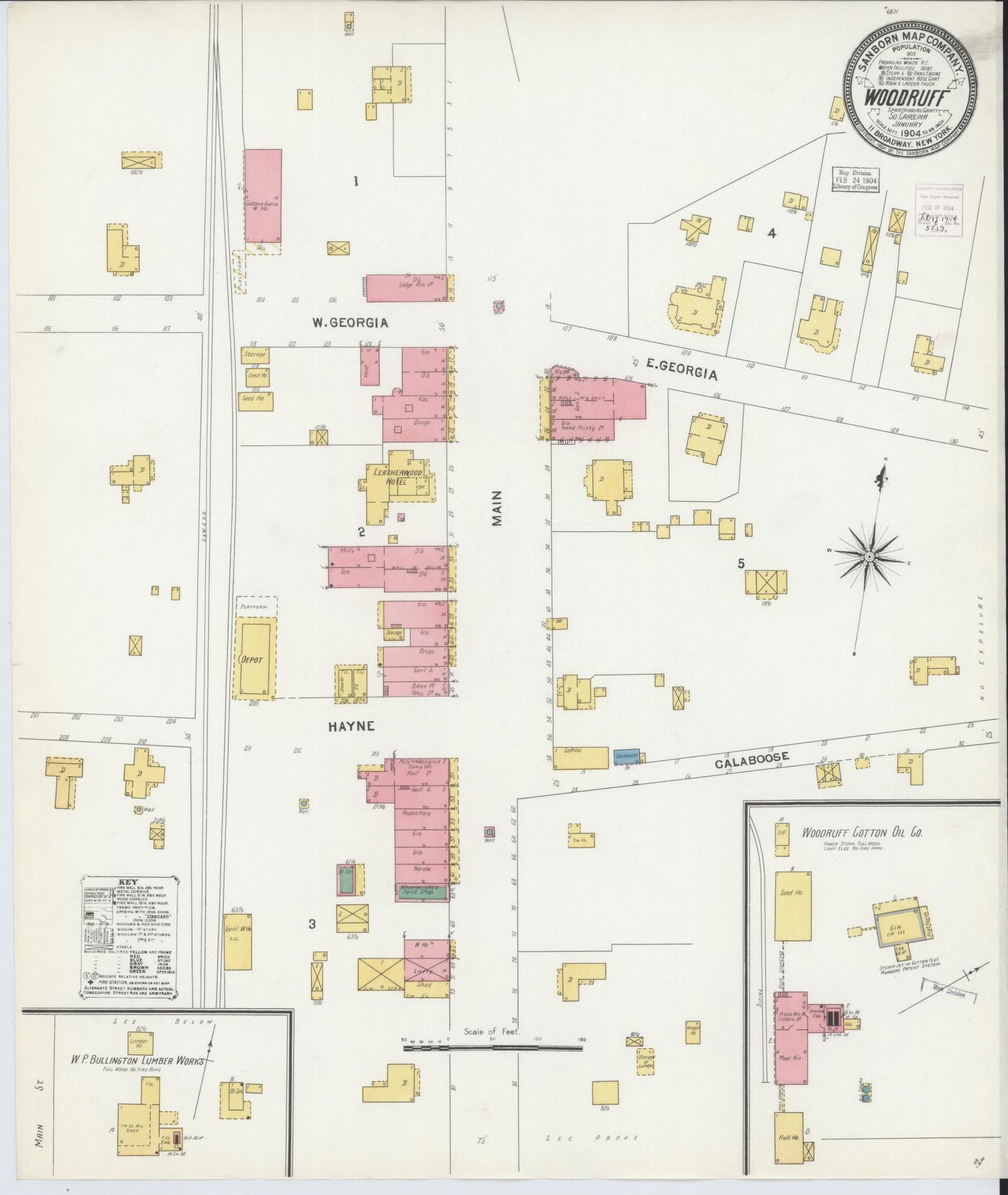 Sanborn Fire Insurance Map from Woodruff, Spartanburg County, South Carolina (1904), Sheet #0001 - Historic Sanborn Fire Insurance Map Print, vintage old map wall art, antique decor, genealogy gift, South Carolina South Carolina map