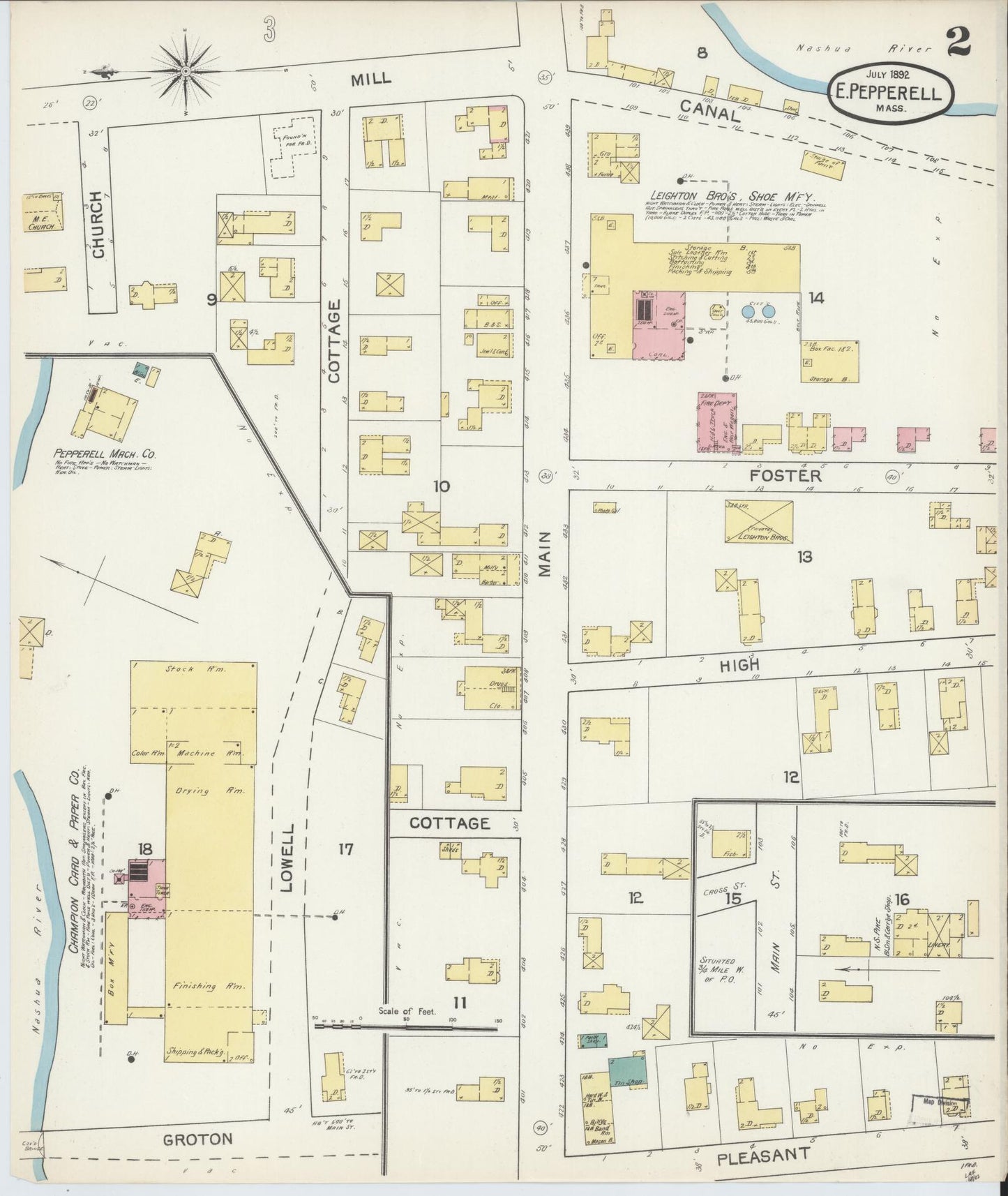 Sanborn Fire Insurance Map from East Pepperell, Middlesex County, Massachusetts (1892), Sheet #0002 - Historic Sanborn Fire Insurance Map Print, vintage old map wall art, antique decor, genealogy gift, Massachusetts Massachusetts map