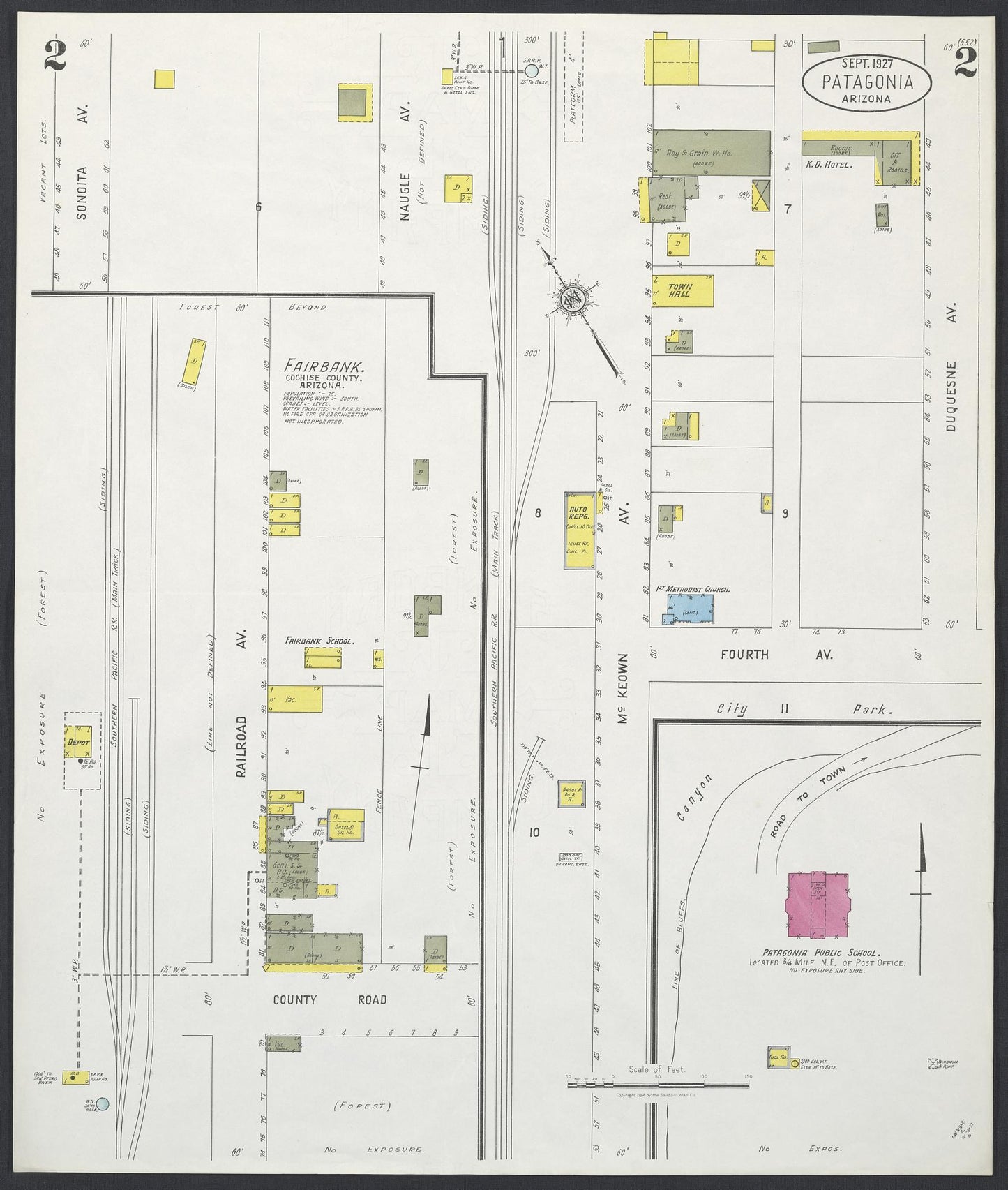 Sanborn Fire Insurance Map from Patagonia, Santa Cruz County, Arizona (1927), Sheet #0002 - Historic Sanborn Fire Insurance Map Print, vintage old map wall art, antique decor, genealogy gift, Arizona Arizona map
