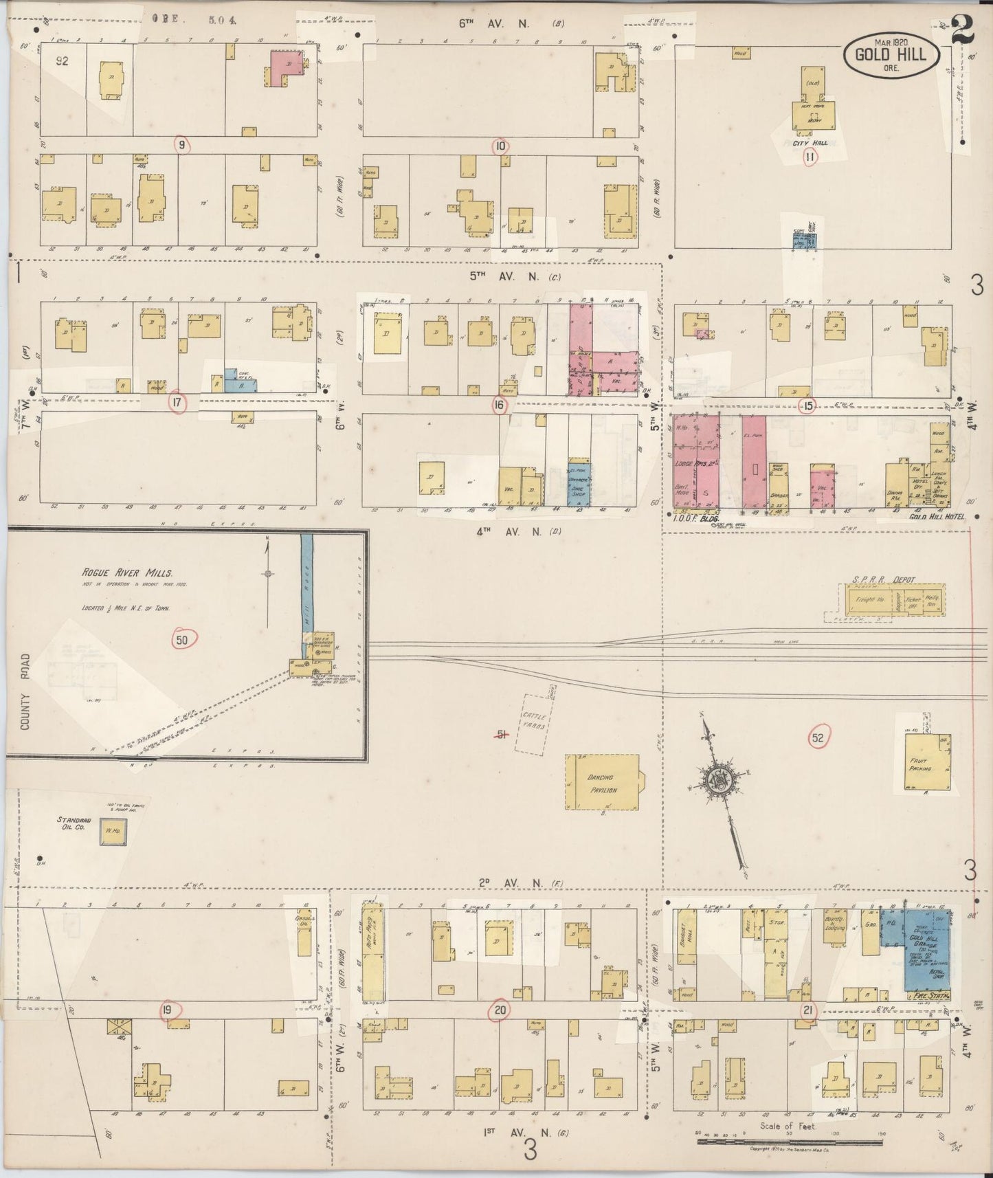 Sanborn Fire Insurance Map from Gold Hill, Jackson County, Oregon (1930), Sheet #0002 - Historic Sanborn Fire Insurance Map Print, vintage old map wall art, antique decor, genealogy gift, Oregon Oregon map