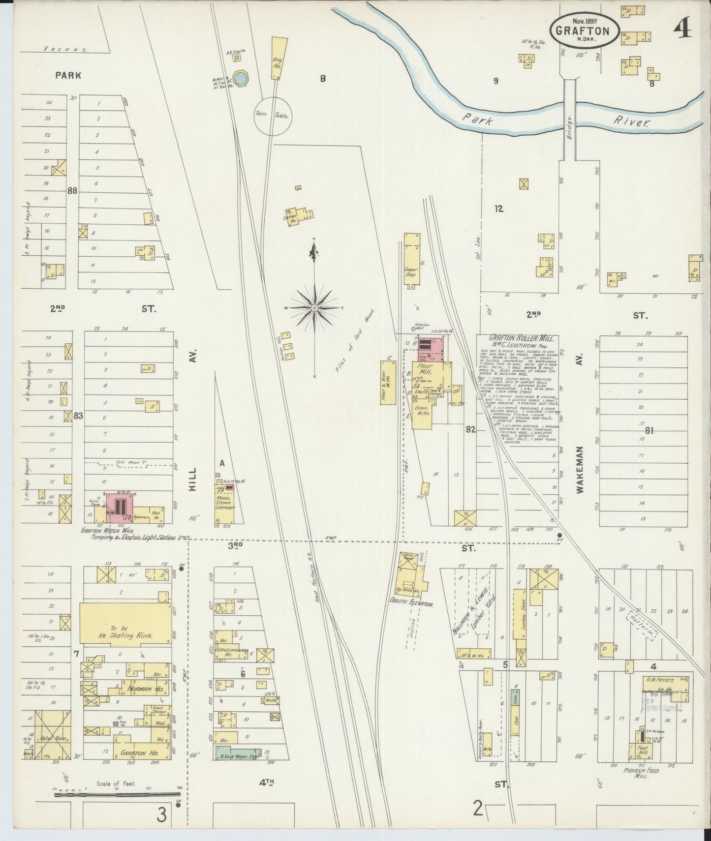 Sanborn Fire Insurance Map from Grafton, Walsh County, North Dakota (1897), Sheet #0004 - Complete Map Set gallery image, historic Sanborn map, vintage wall art, North Dakota North Dakota