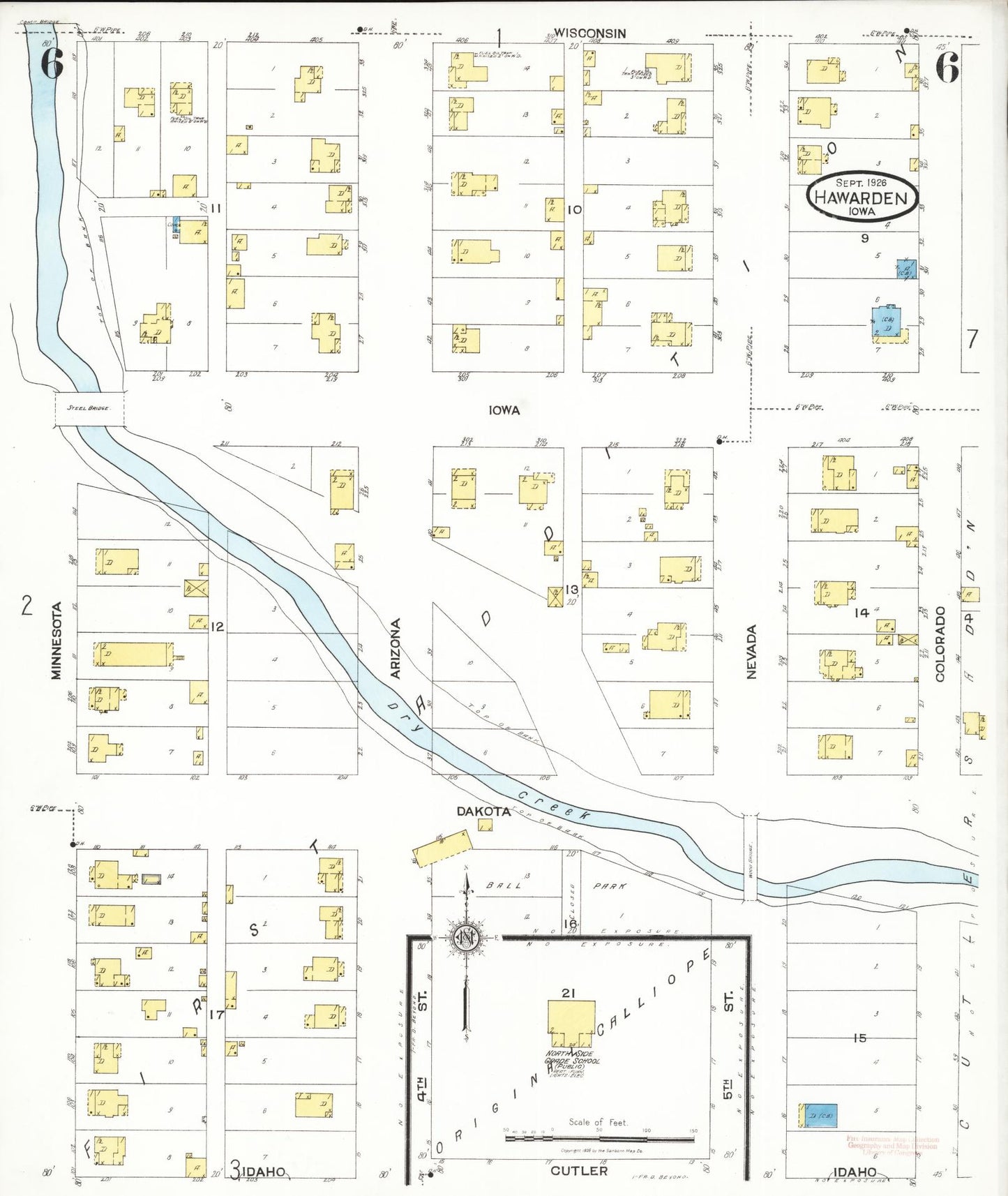 Sanborn Fire Insurance Map from Hawarden, Sioux County, Iowa (1924), Sheet #0006 - Historic Sanborn Fire Insurance Map Print, vintage old map wall art