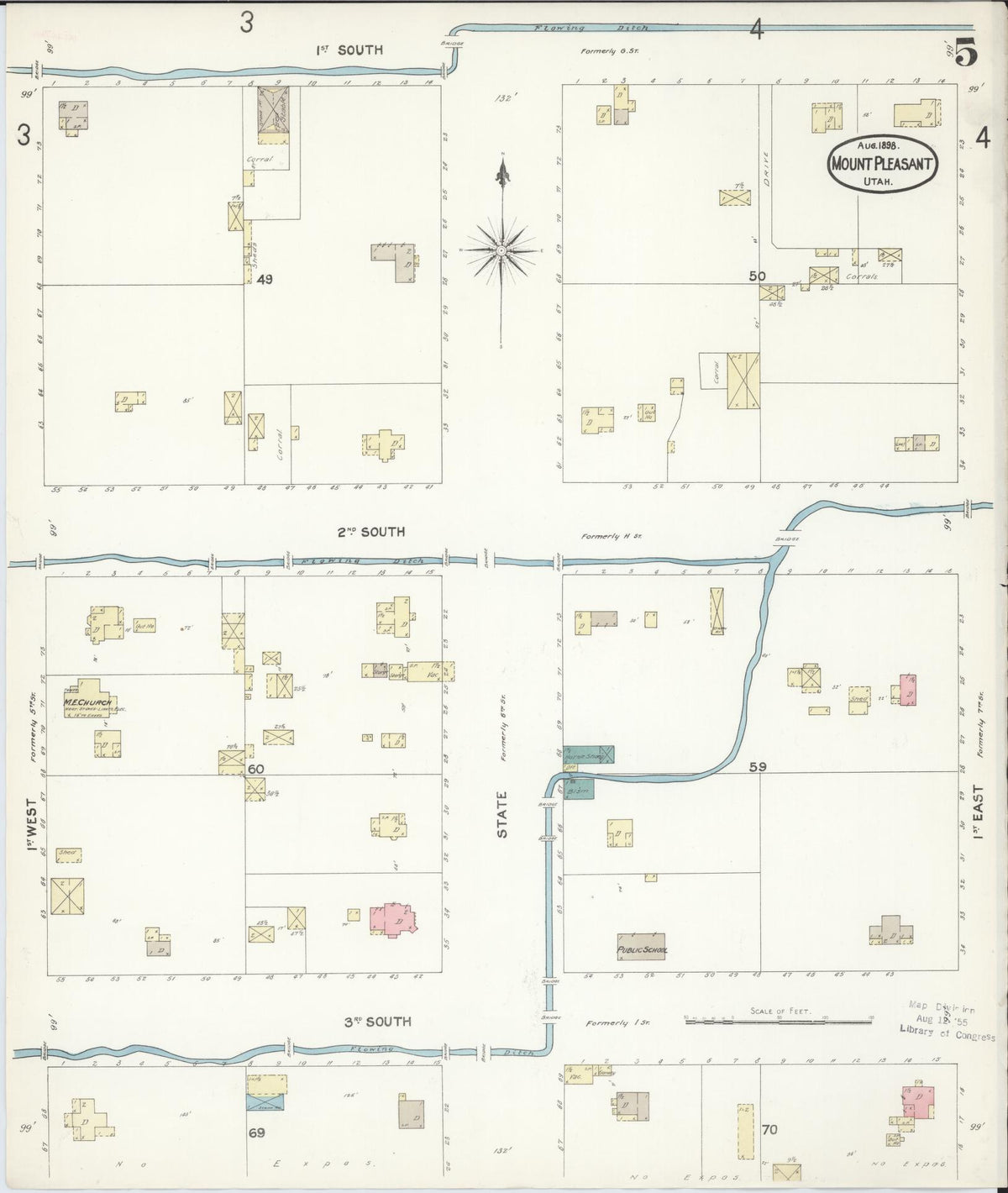 Sanborn Fire Insurance Map from Mount Pleasant, Sanpete County, Utah (1896), Sheet #0005 - Complete Map Set gallery image, historic Sanborn map, vintage wall art, Utah Utah