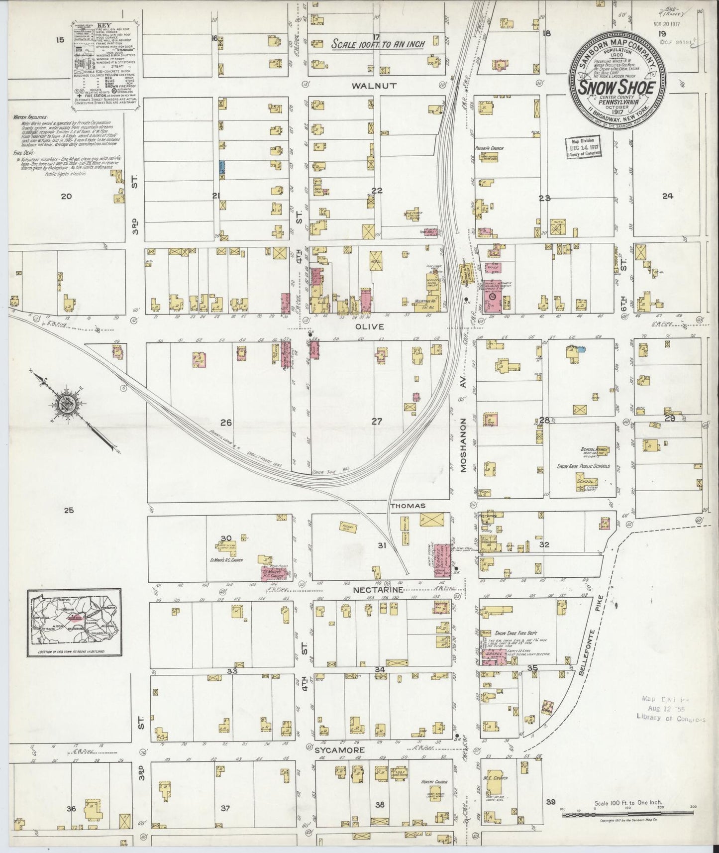 Sanborn Fire Insurance Map from Snow Shoe, Centre County, Pennsylvania. (1917) – Historic Sanborn Fire Insurance Map Print