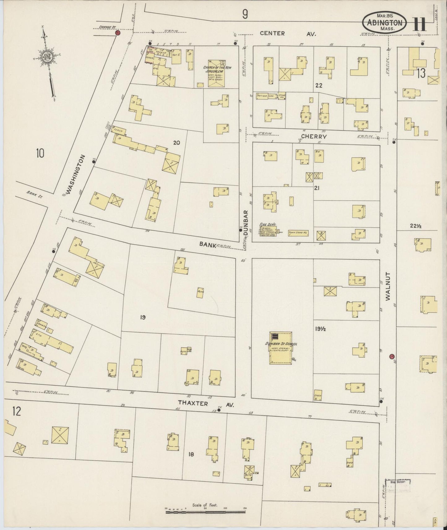 Sanborn Fire Insurance Map from Abington, Plymouth County, Massachusetts (1915), Sheet #0011 - Historic Sanborn Fire Insurance Map Print, vintage old map wall art, antique decor, genealogy gift, Massachusetts Massachusetts map
