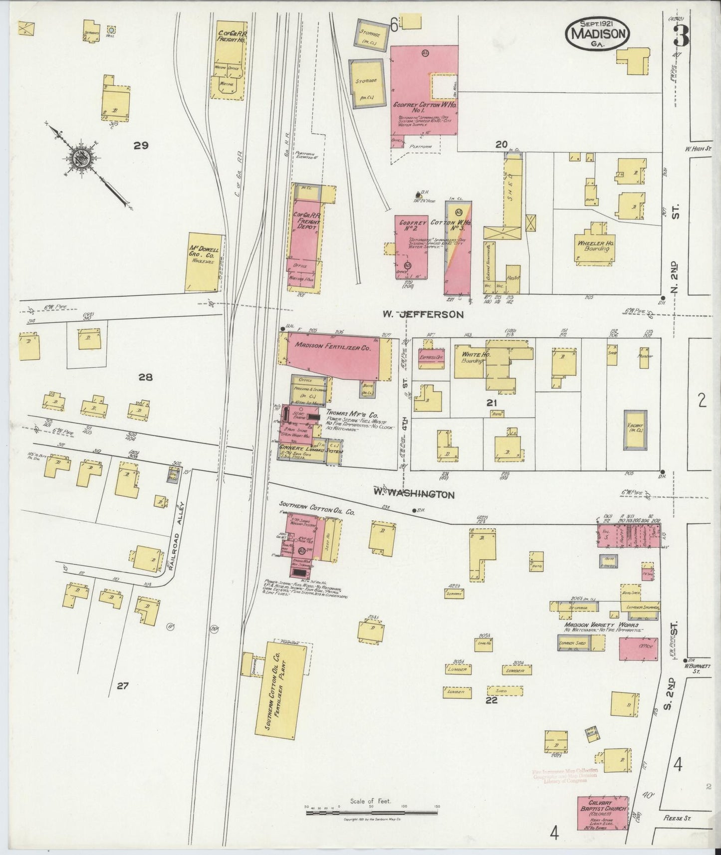 Sanborn Fire Insurance Map from Madison, Morgan County, Georgia (1921), Sheet #0003 - Historic Sanborn Fire Insurance Map Print, vintage old map wall art, antique decor, genealogy gift, Georgia Georgia map