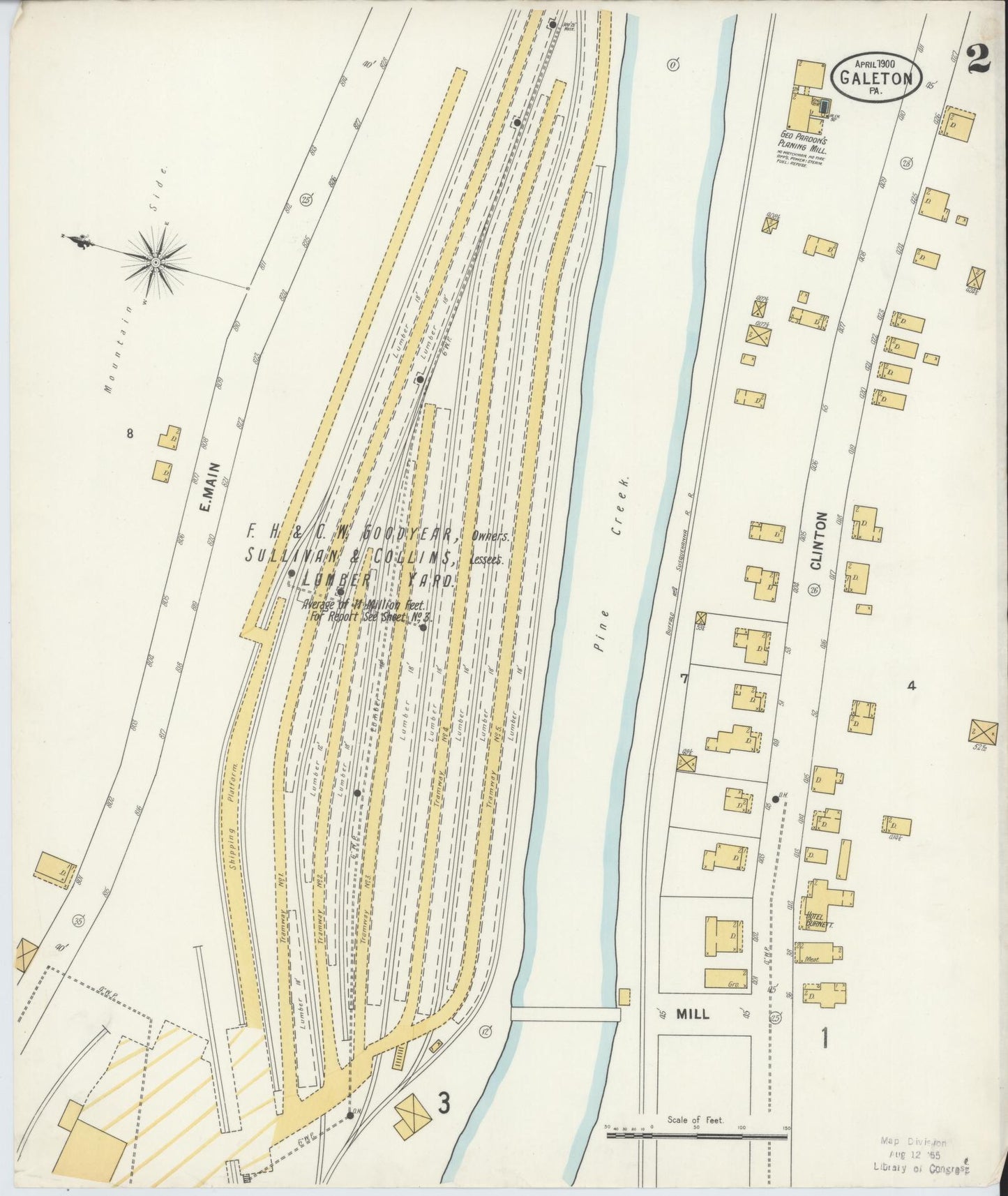 Sanborn Fire Insurance Map from Galeton, Potter County, Pennsylvania (1900), Sheet #0002 - Historic Sanborn Fire Insurance Map Print, vintage old map wall art, antique decor, genealogy gift, Pennsylvania Pennsylvania map
