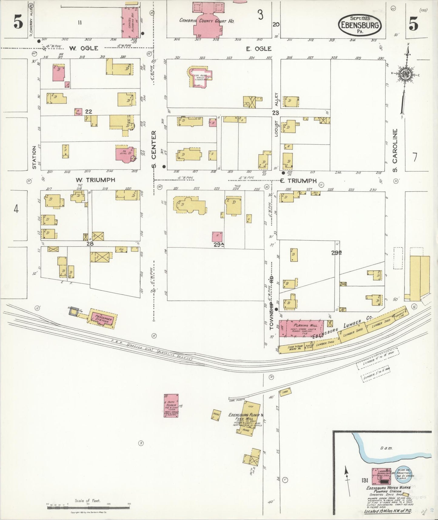 Sanborn Fire Insurance Map from Ebensburg, Cambria County, Pennsylvania (1923), Sheet #0005 - Historic Sanborn Fire Insurance Map Print, vintage old map wall art, antique decor, genealogy gift, Pennsylvania Pennsylvania map