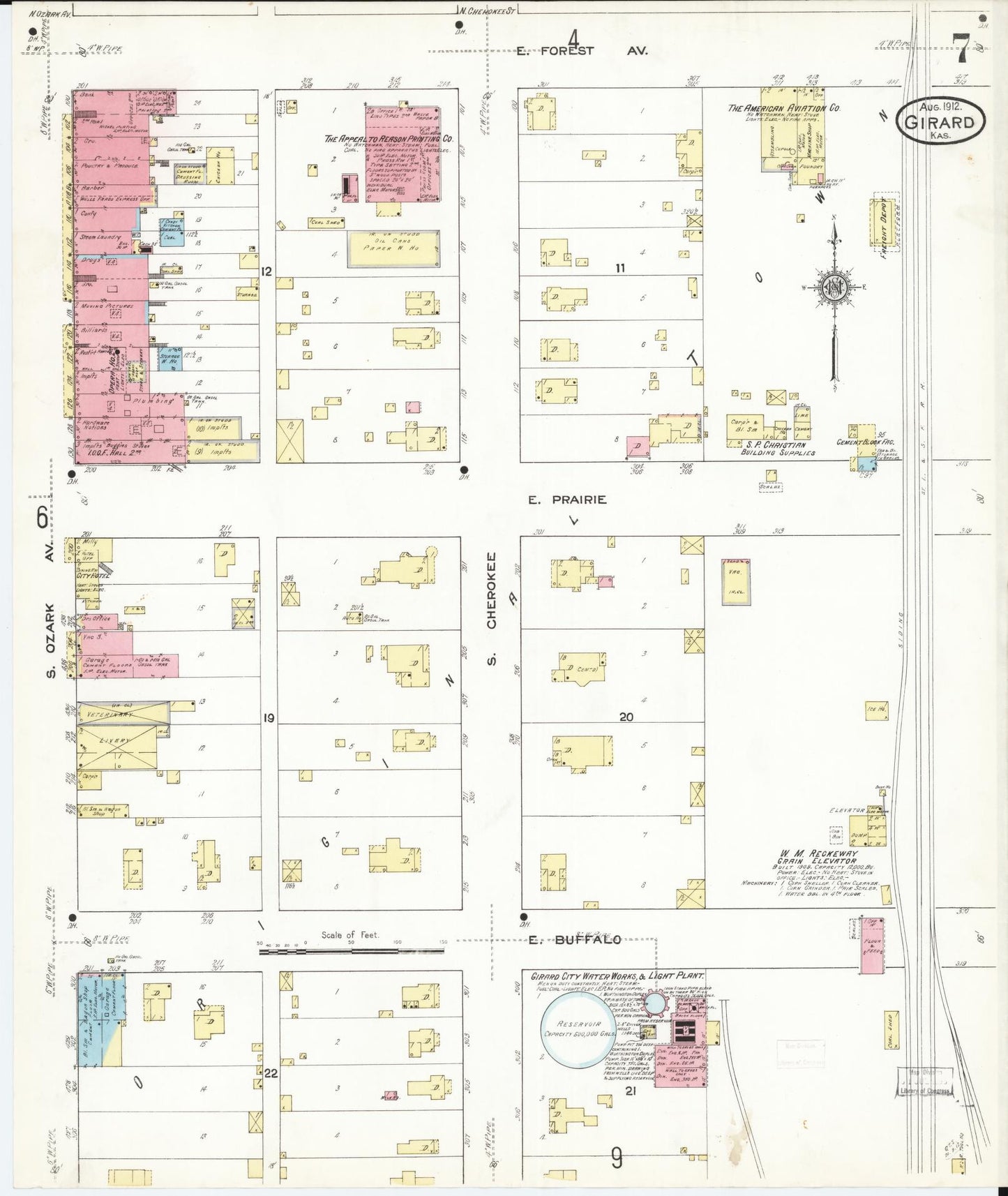 Sanborn Fire Insurance Map from Girard, Crawford County, Kansas (1912), Sheet #0007 - Historic Sanborn Fire Insurance Map Print, vintage old map wall art, antique decor, genealogy gift, Kansas Kansas map