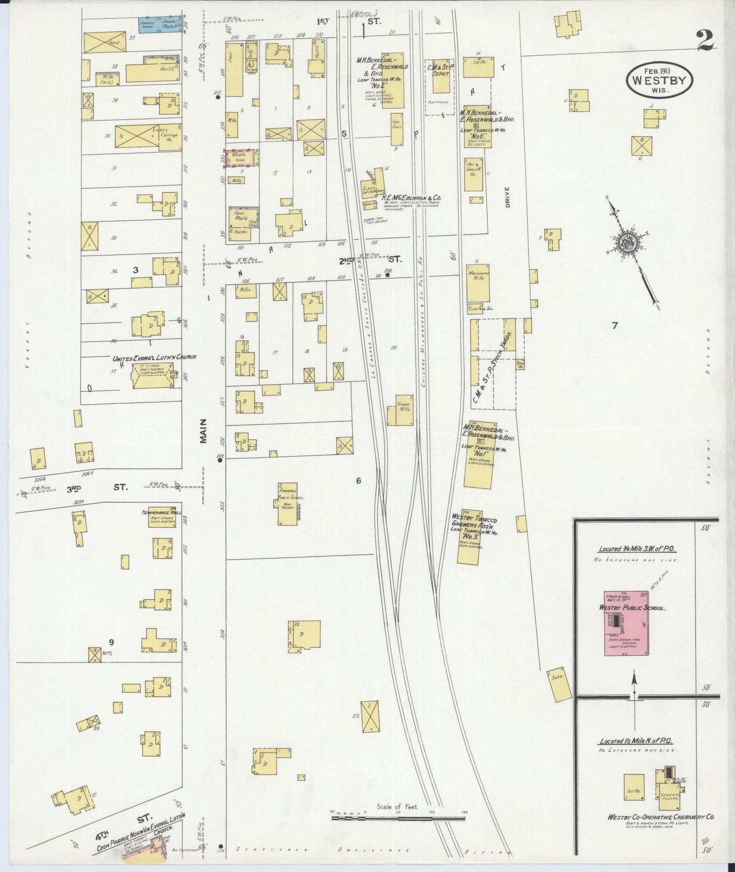 Sanborn Fire Insurance Map from Westby, Vernon County, Wisconsin (1911), Sheet #0002 - Complete Map Set gallery image, historic Sanborn map, vintage wall art, Wisconsin Wisconsin