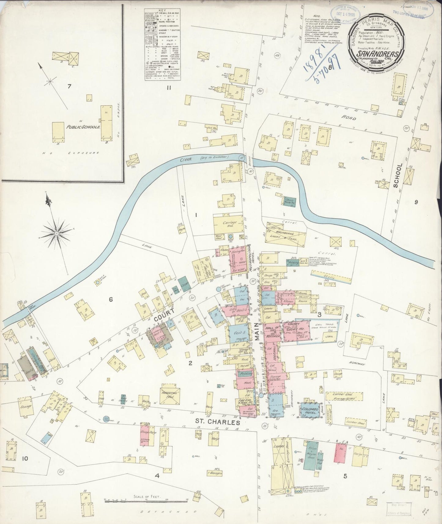 Sanborn Fire Insurance Map from San Andreas, Calaveras County, California. (1898) – Historic Sanborn Fire Insurance Map Print