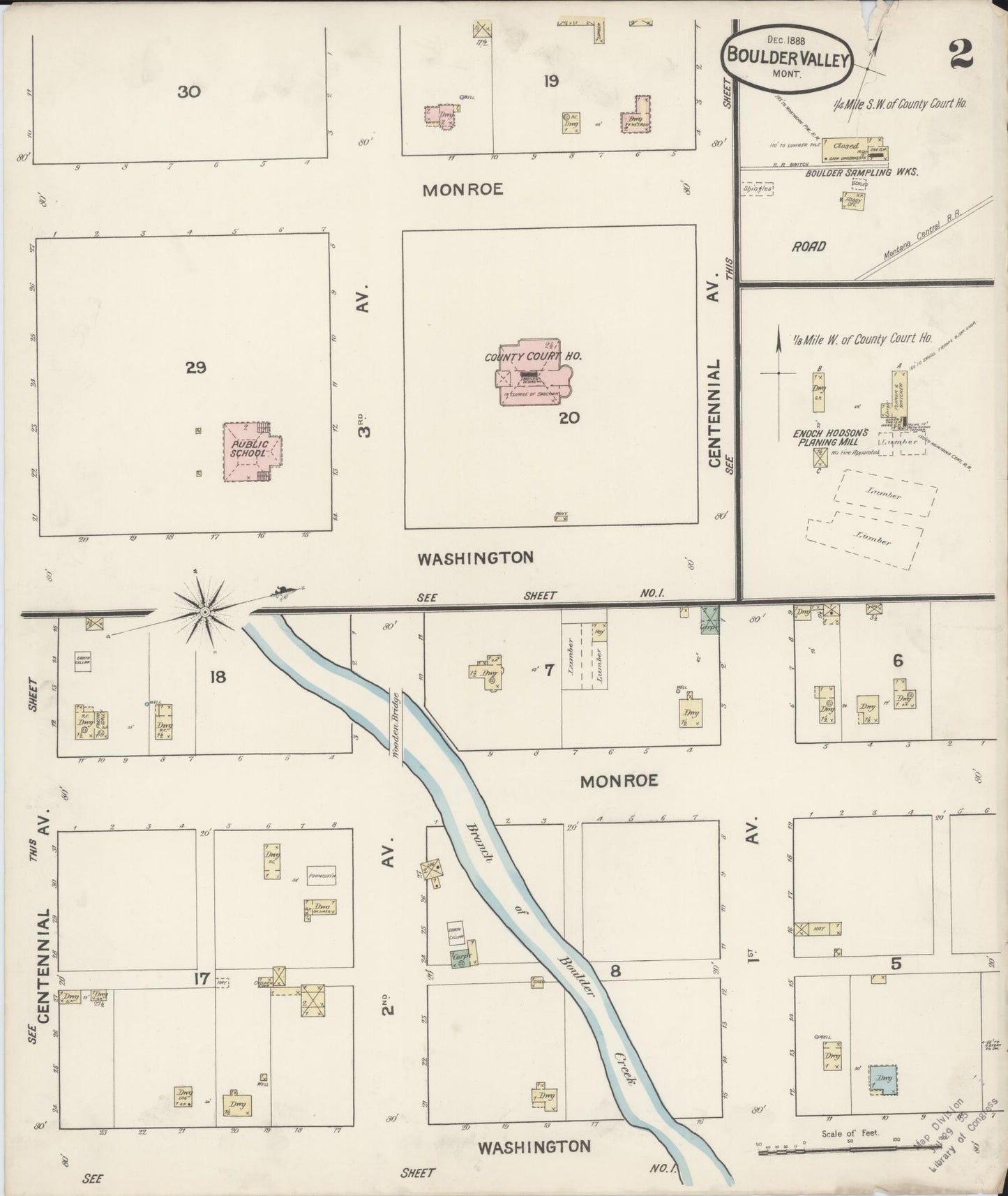 Sanborn Fire Insurance Map from Boulder Valley, Jefferson County, Montana (1888), Sheet #0002 - Complete Map Set gallery image, historic Sanborn map, vintage wall art, Montana Montana