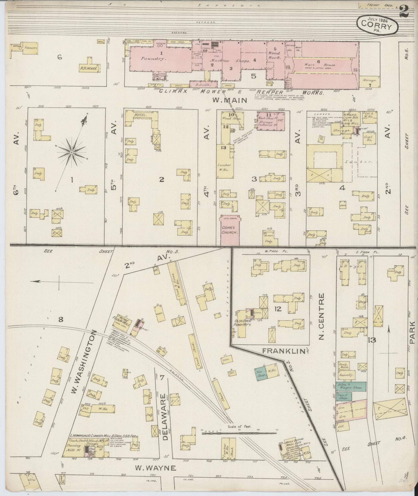 Sanborn Fire Insurance Map from Corry, Erie County, Pennsylvania (1886), Sheet #0002 - Historic Sanborn Fire Insurance Map Print, vintage old map wall art, antique decor, genealogy gift, Pennsylvania Pennsylvania map