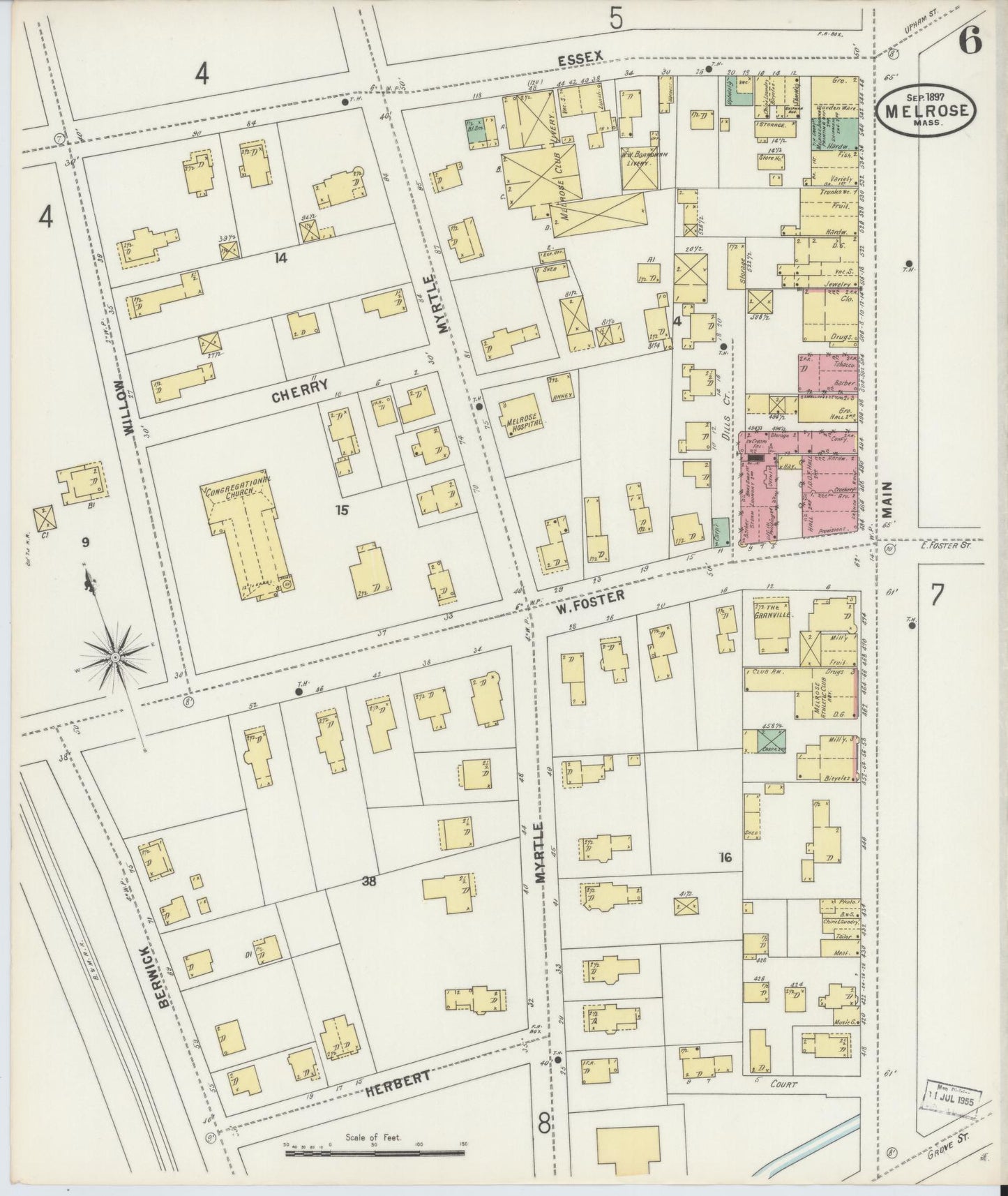 Sanborn Fire Insurance Map from Melrose, Middlesex County, Massachusetts (1897), Sheet #0006 - Historic Sanborn Fire Insurance Map Print, vintage old map wall art, antique decor, genealogy gift, Massachusetts Massachusetts map
