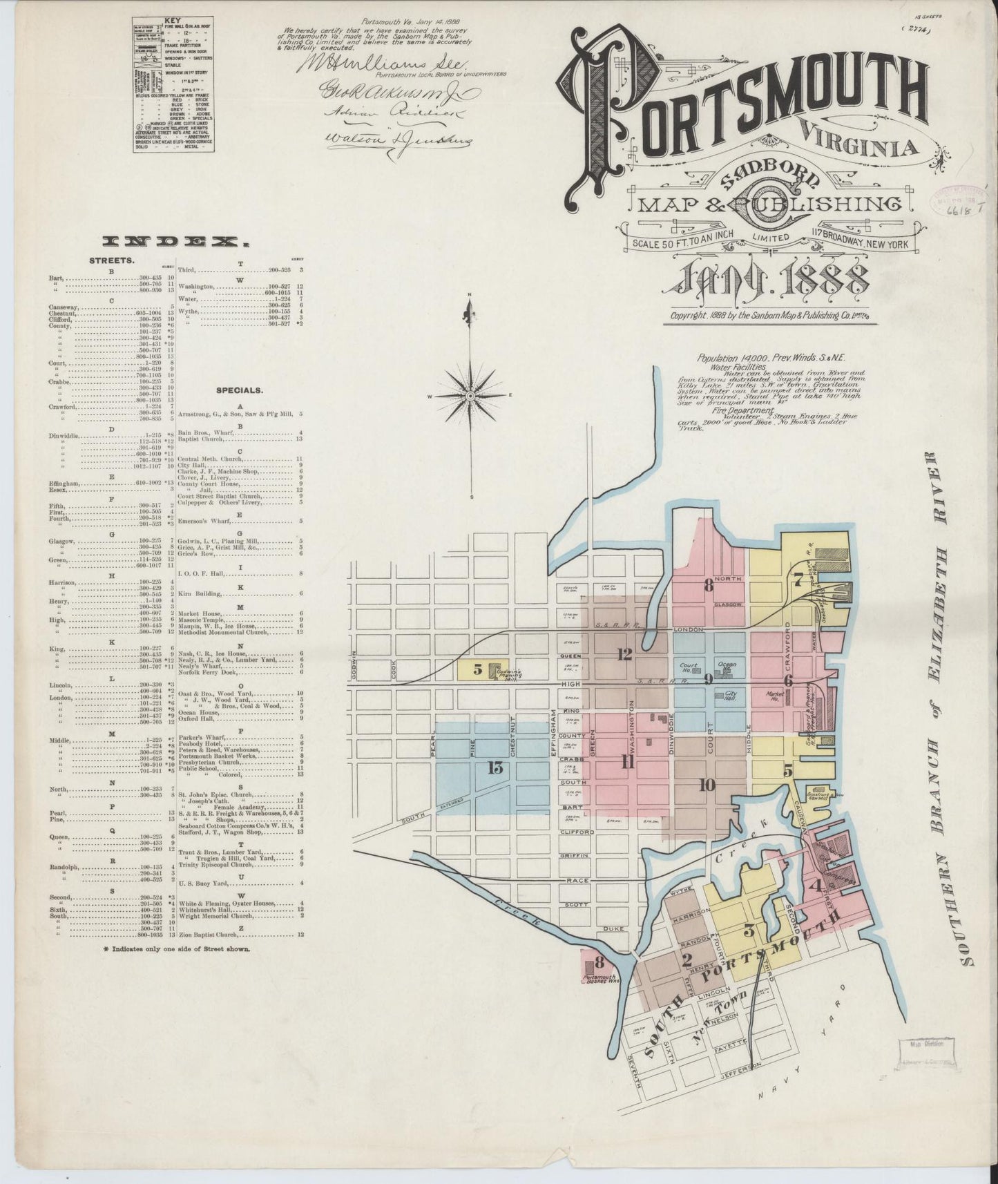 Sanborn Fire Insurance Map from Portsmouth, Independent Cities, Virginia. (1888) – Historic Sanborn Fire Insurance Map Print
