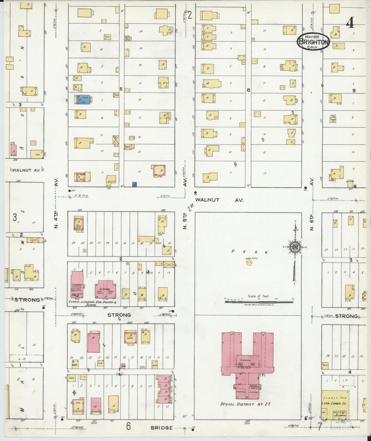 Sanborn Fire Insurance Map from Brighton, Adams County, Colorado (1920), Sheet #0004 - Historic Sanborn Fire Insurance Map Print, vintage old map wall art, antique decor, genealogy gift, Colorado Colorado map