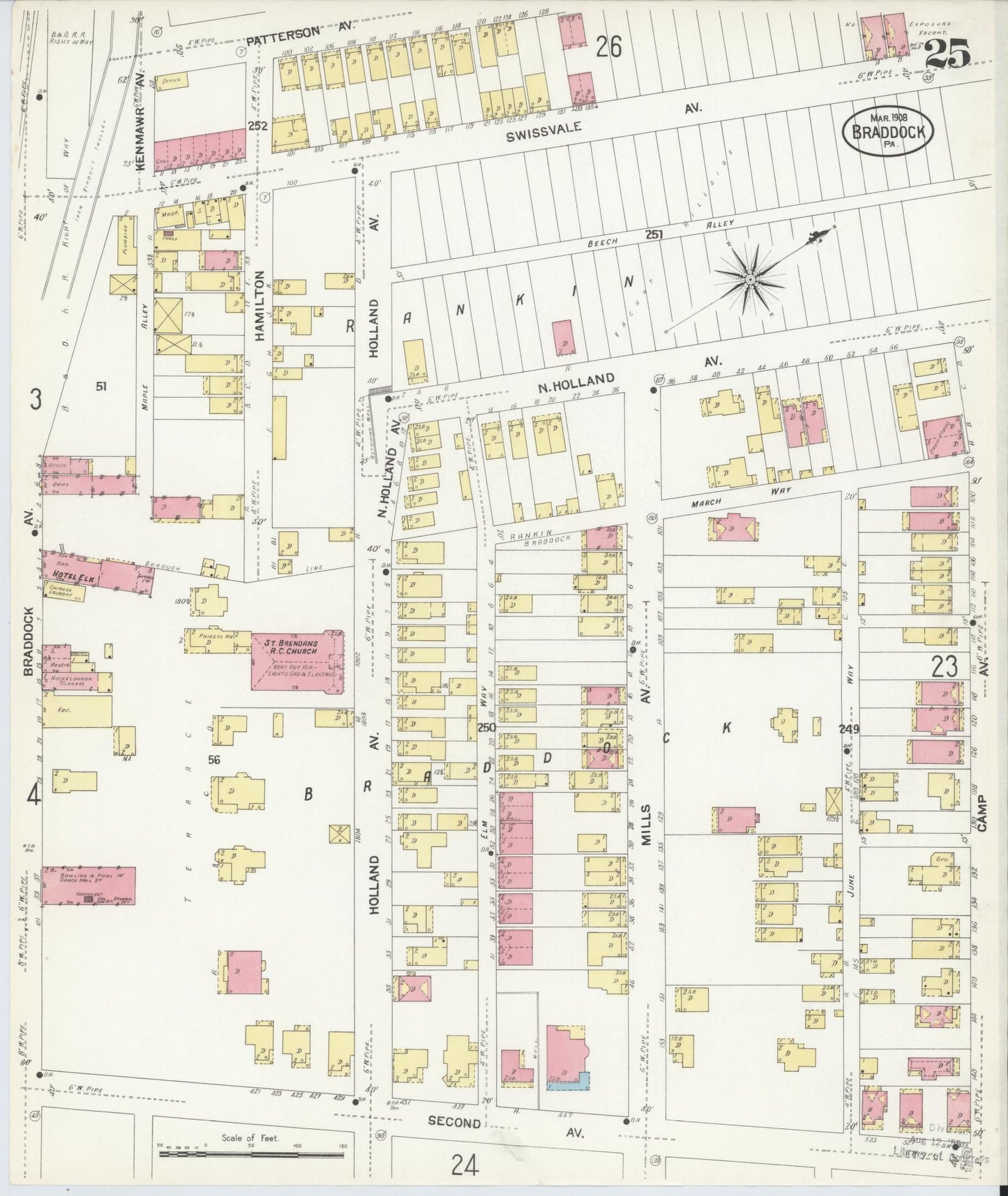 Sanborn Fire Insurance Map from Braddock, Allegheny County, Pennsylvania (1908), Sheet #0025 - Historic Sanborn Fire Insurance Map Print, vintage old map wall art, antique decor, genealogy gift, Pennsylvania Pennsylvania map
