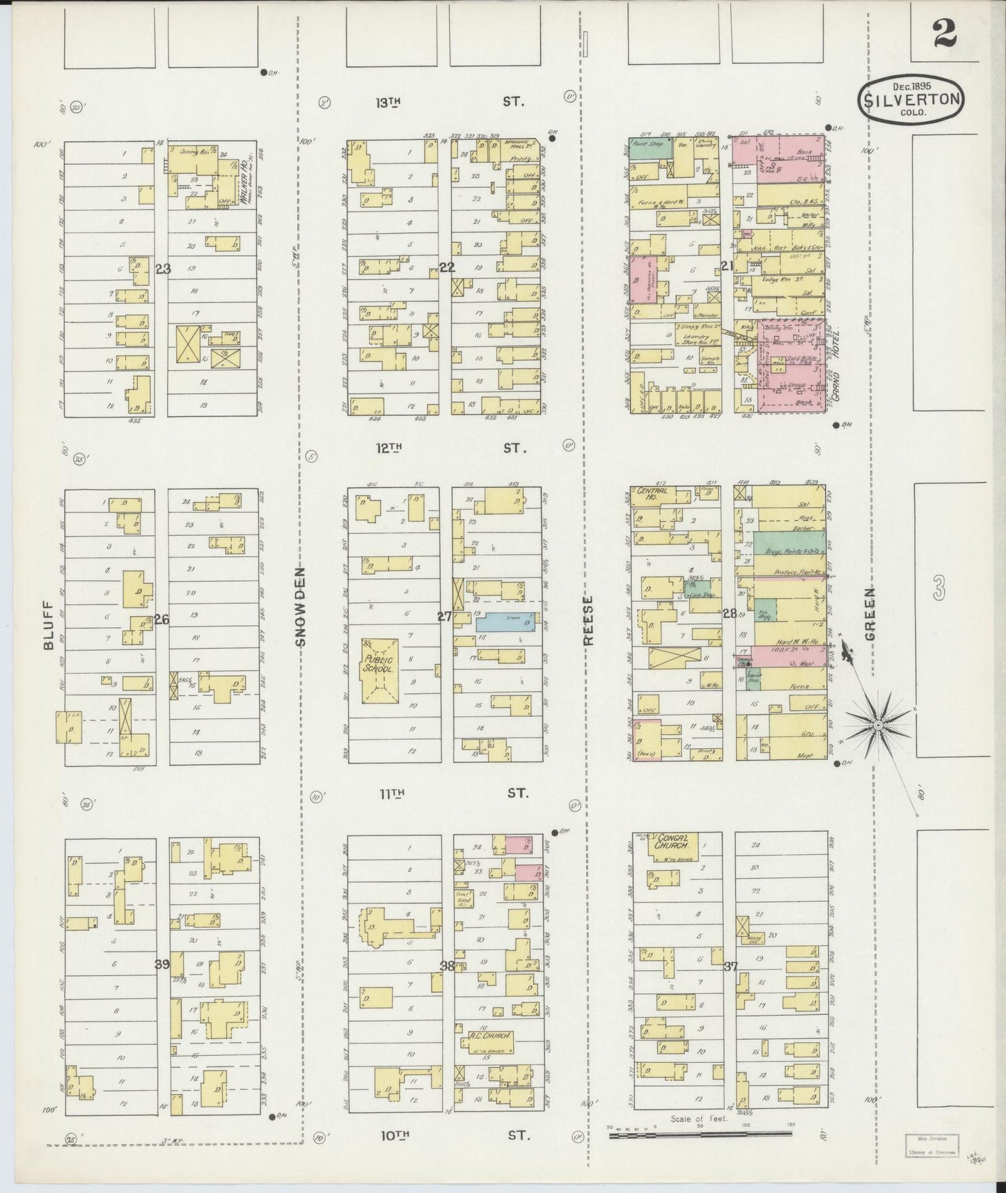 Sanborn Fire Insurance Map from Silverton, San Juan County, Colorado (1895), Sheet #0002 - Historic Sanborn Fire Insurance Map Print, vintage old map wall art, antique decor, genealogy gift, Colorado Colorado map