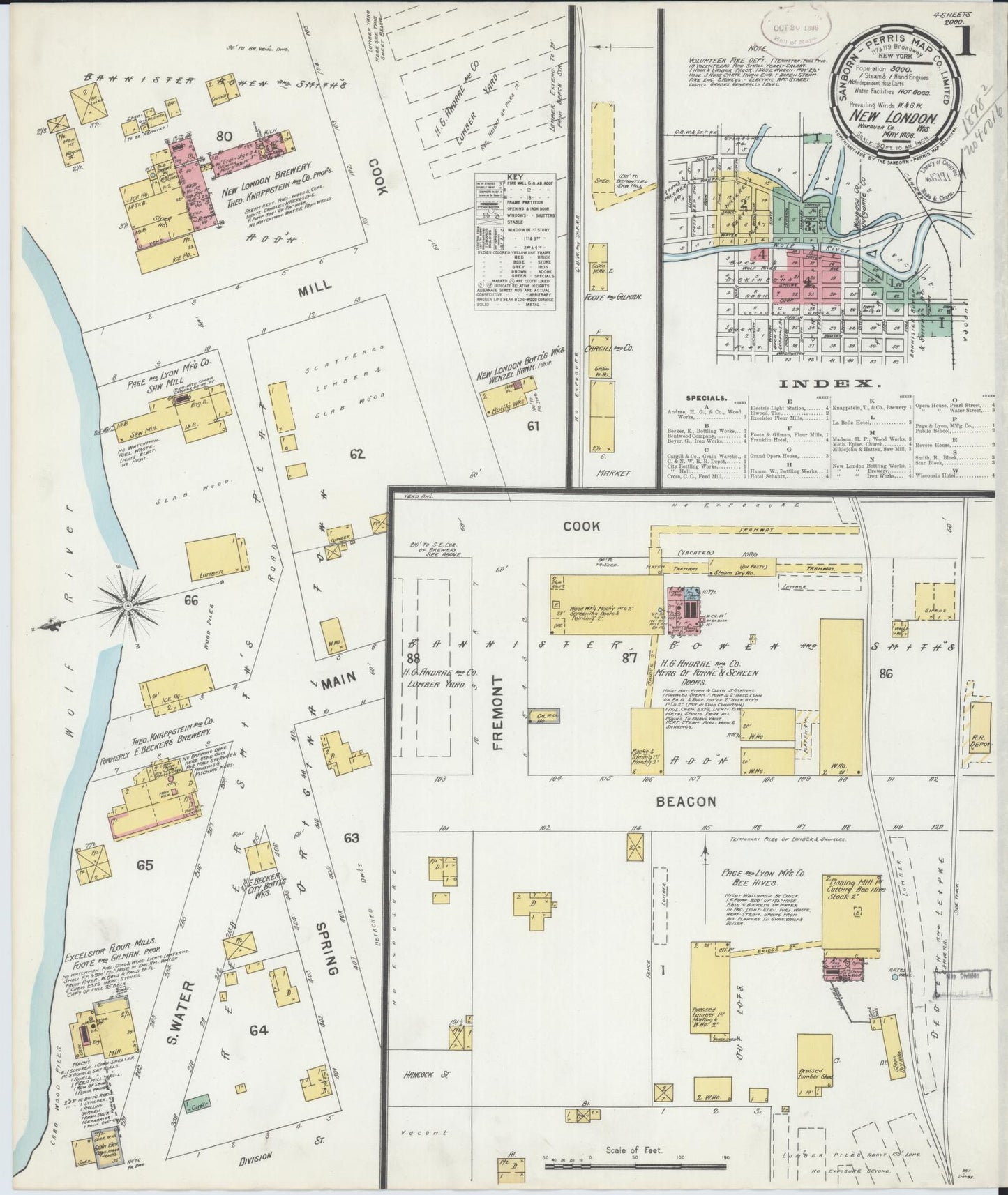 Sanborn Fire Insurance Map from New London, Waupaca and Outagamie Counties, Wisconsin (1898), Sheet #0001 - Historic Sanborn Fire Insurance Map Print, vintage old map wall art, antique decor, genealogy gift, Wisconsin Wisconsin map