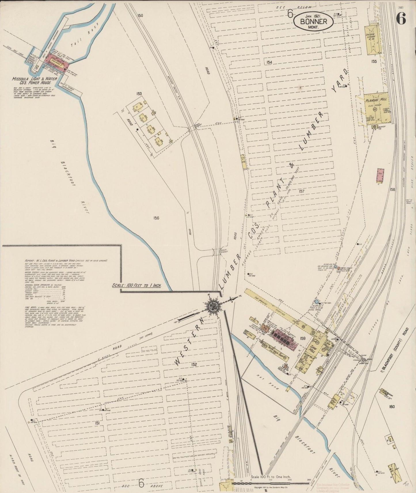 Sanborn Fire Insurance Map from Bonner, Missoula County, Montana (1921), Sheet #0006 - Complete Map Set gallery image, historic Sanborn map, vintage wall art, Montana Montana