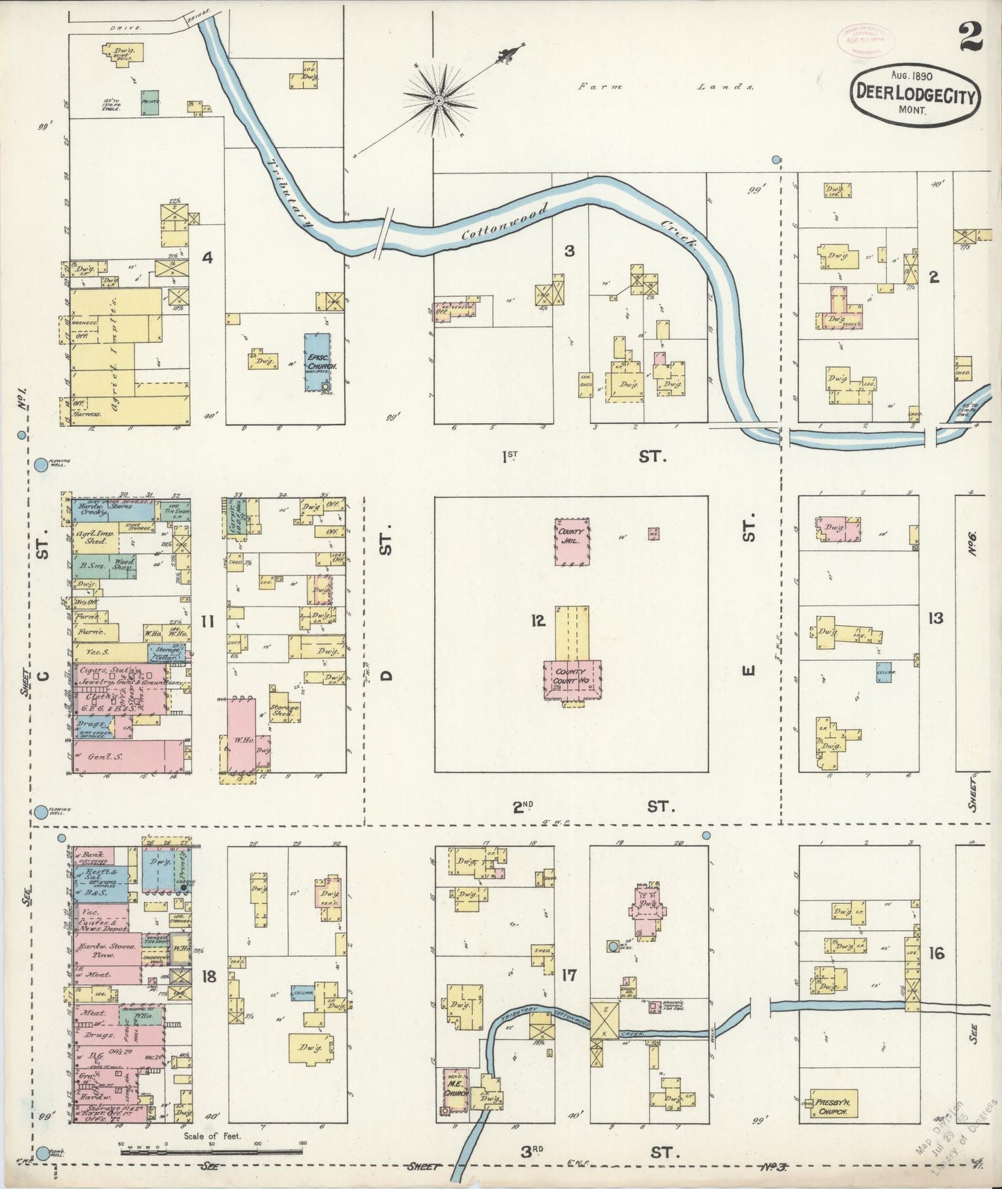 Sanborn Fire Insurance Map from Deer Lodge, Powell County, Montana (1890), Sheet #0002 - Historic Sanborn Fire Insurance Map Print, vintage old map wall art, antique decor, genealogy gift, Montana Montana map