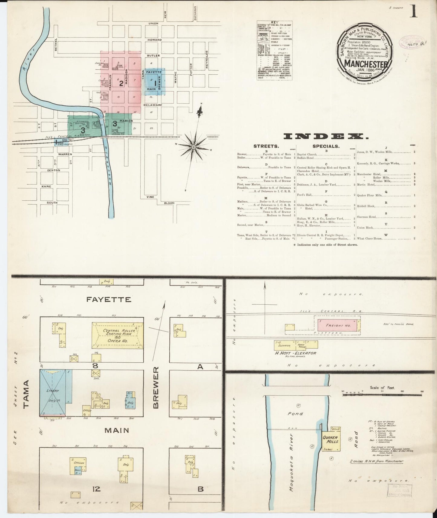 Sanborn Fire Insurance Map from Manchester, Delaware County, Iowa (1886), Sheet #0001 - Historic Sanborn Fire Insurance Map Print, vintage old map wall art, antique decor, genealogy gift, Manchester Delaware map