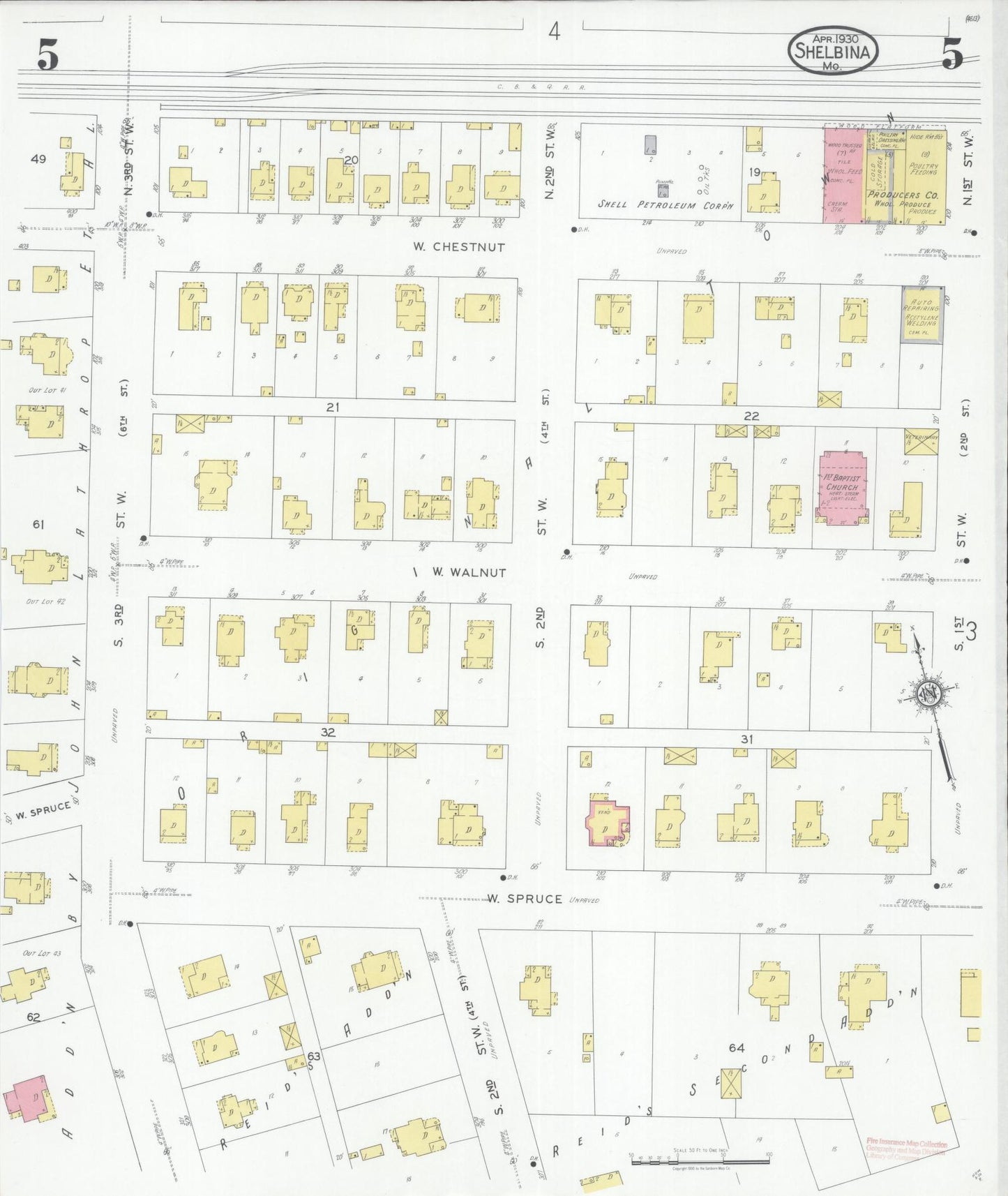 Sanborn Fire Insurance Map from Shelbina, Shelby County, Missouri (1930), Sheet #0005 - Historic Sanborn Fire Insurance Map Print, vintage old map wall art, antique decor, genealogy gift, Missouri Missouri map